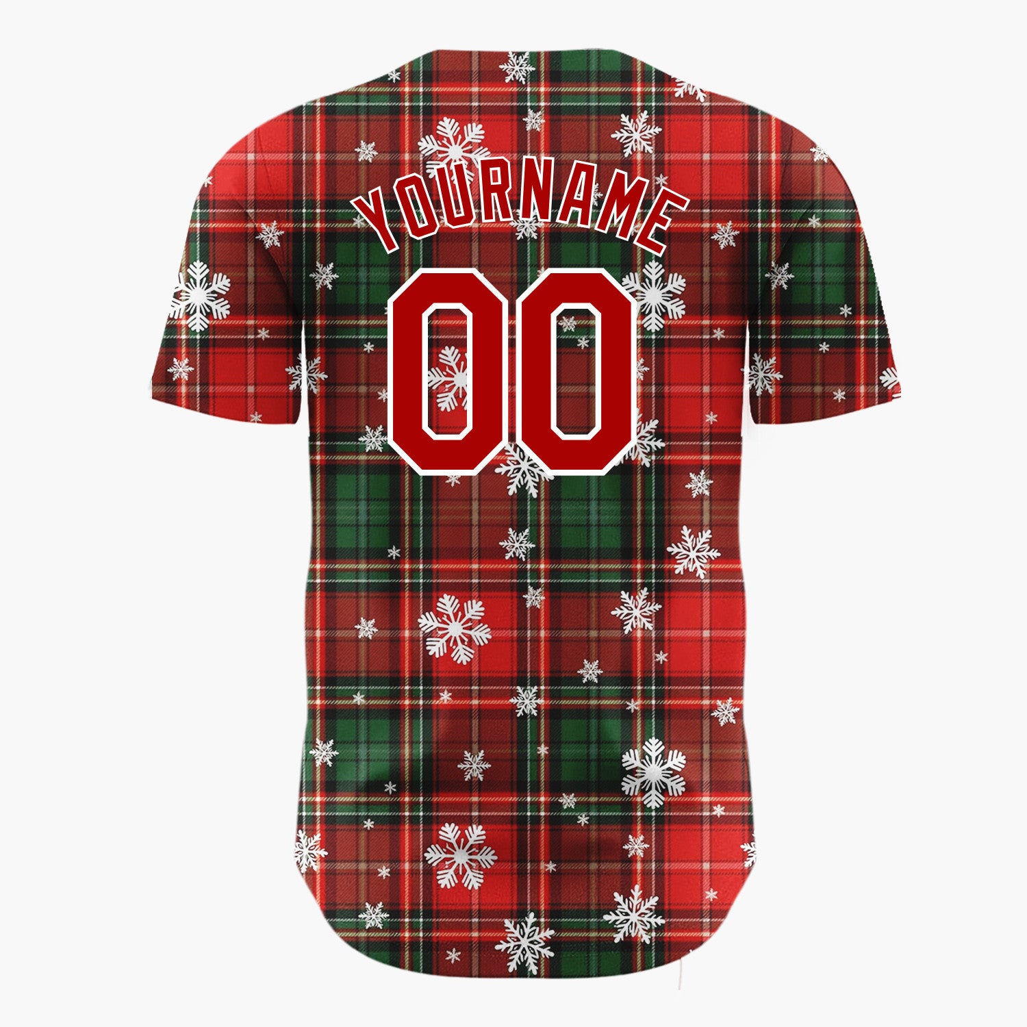 Custom Red Green Tartan Plaid Snowflakes Plaid Pattern Christmas Baseball Jersey