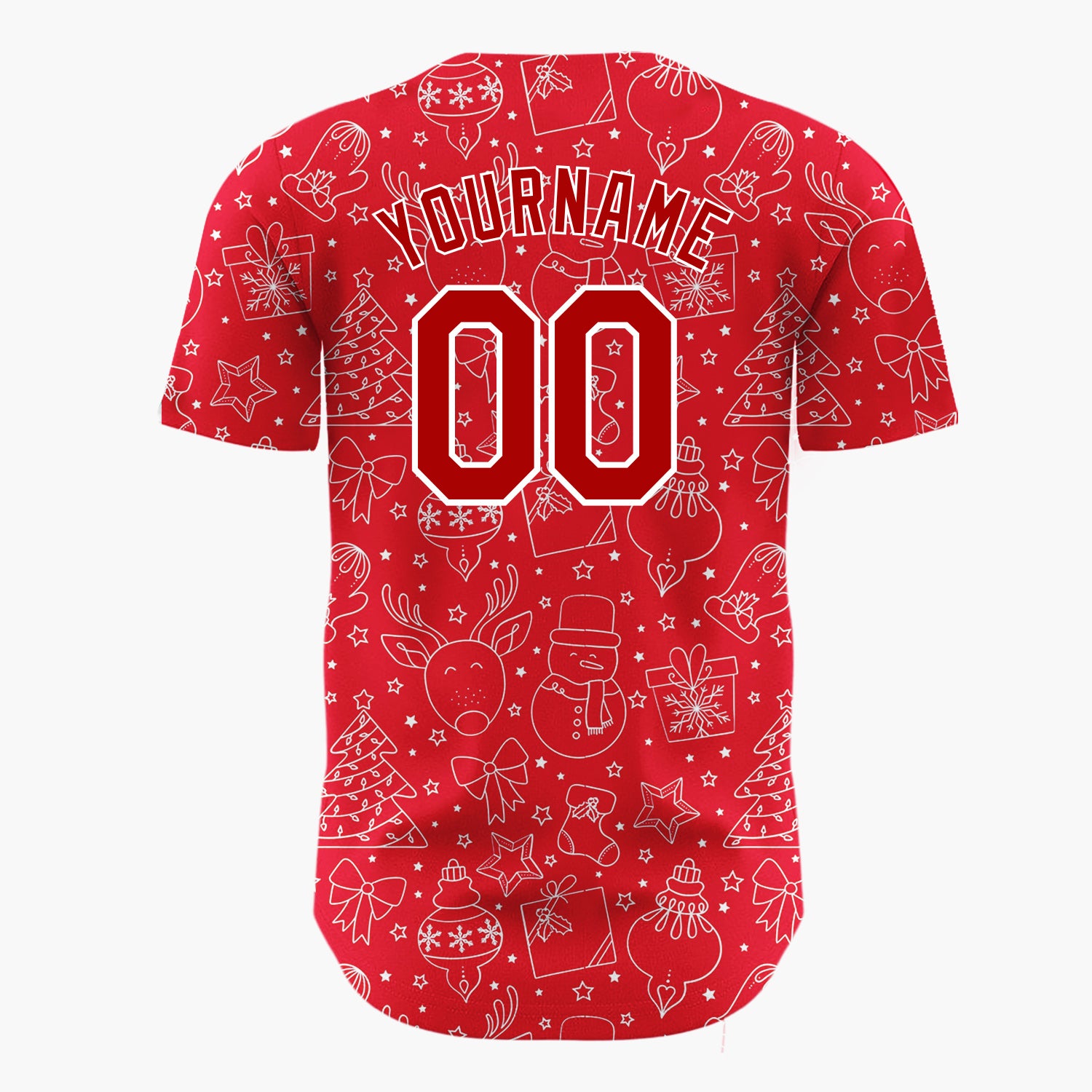 Custom Red White Christmas Doodles Outline Festive Line Art Pattern Christmas Baseball Jersey