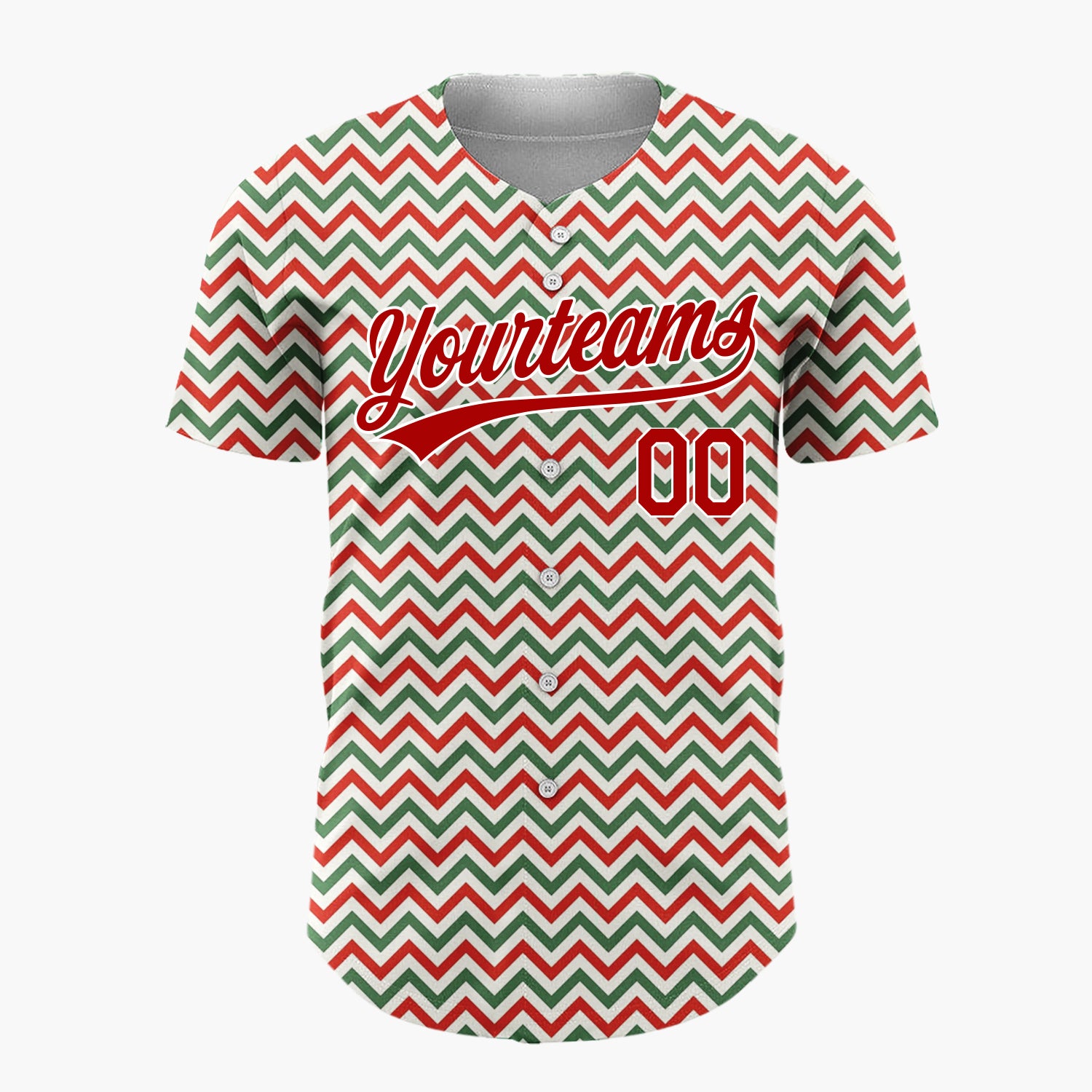Custom Red Green Chevron Stripes Minimalist Christmas Baseball Jersey