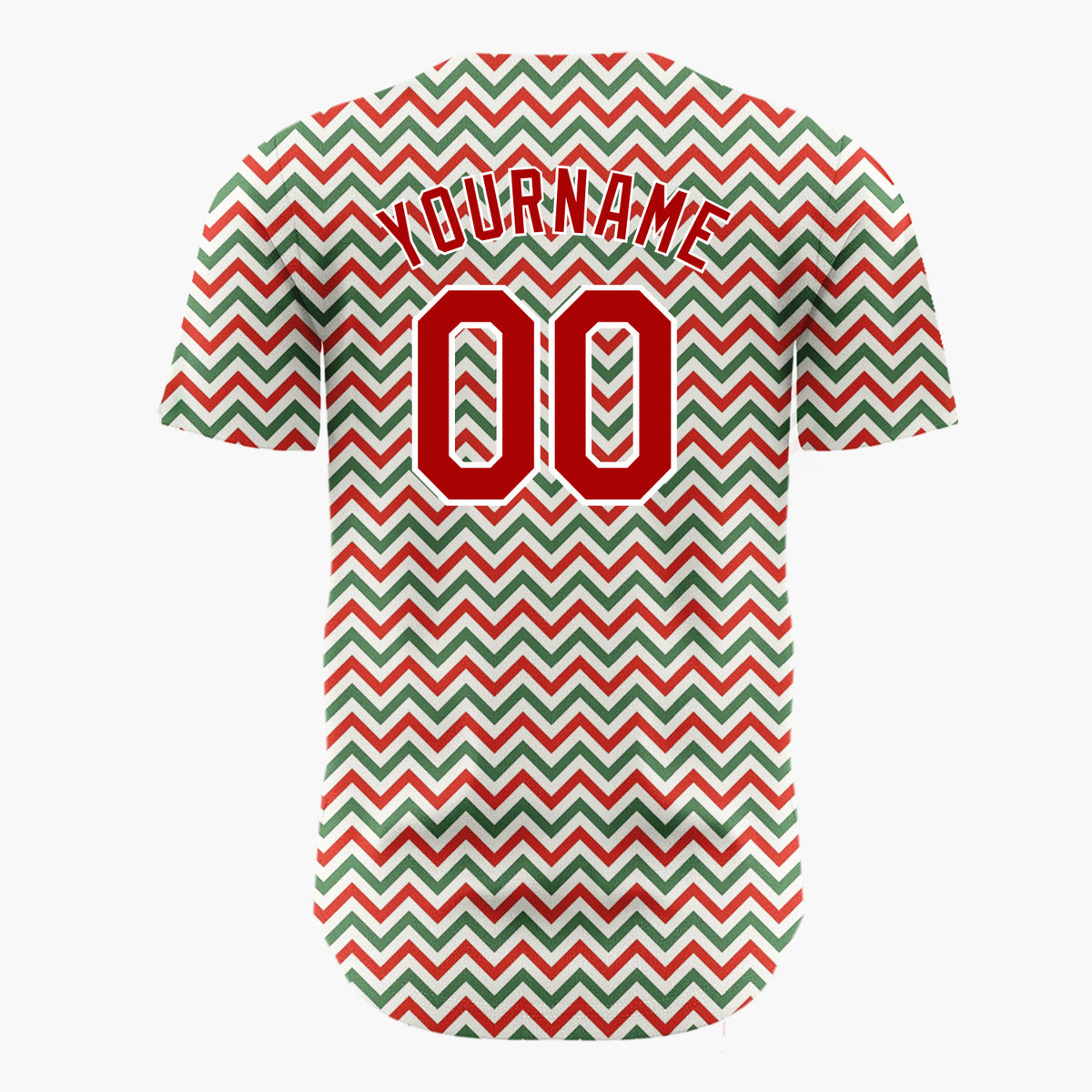 Custom Red Green Chevron Stripes Minimalist Christmas Baseball Jersey