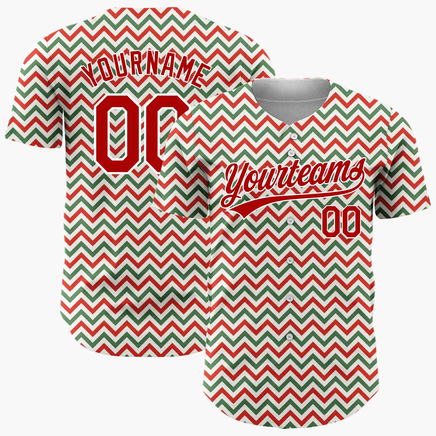 Custom Red Green Chevron Stripes Minimalist Christmas Baseball Jersey