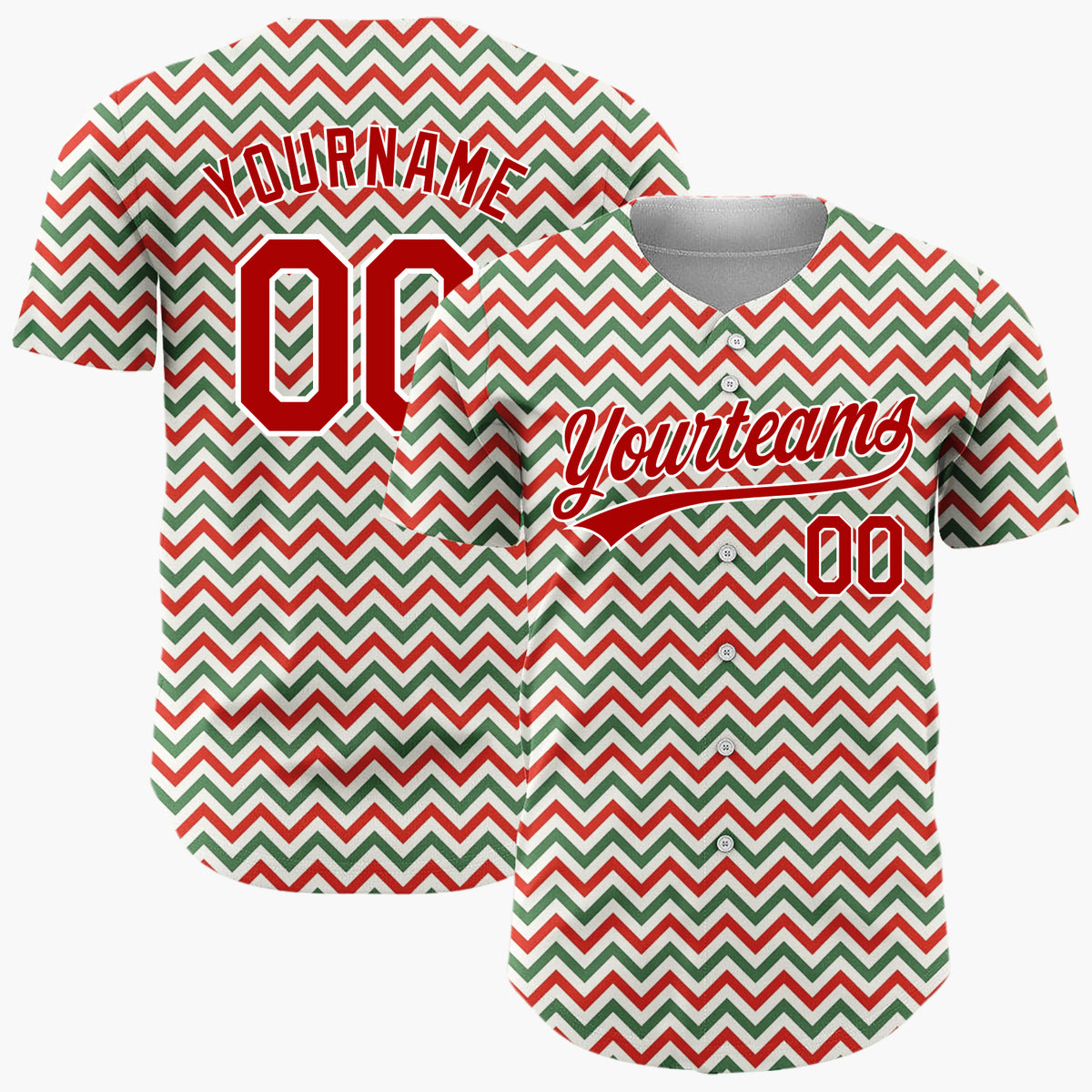 Custom Red Green Chevron Stripes Minimalist Christmas Baseball Jersey