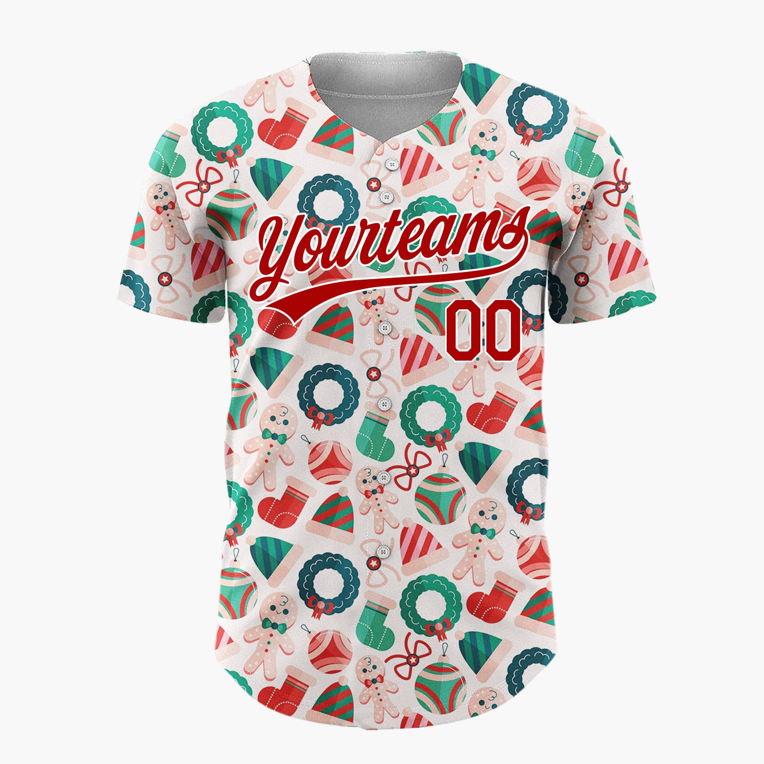 Custom White Christmas Sweets Cookies Cartoon Pattern Christmas Baseball Jersey