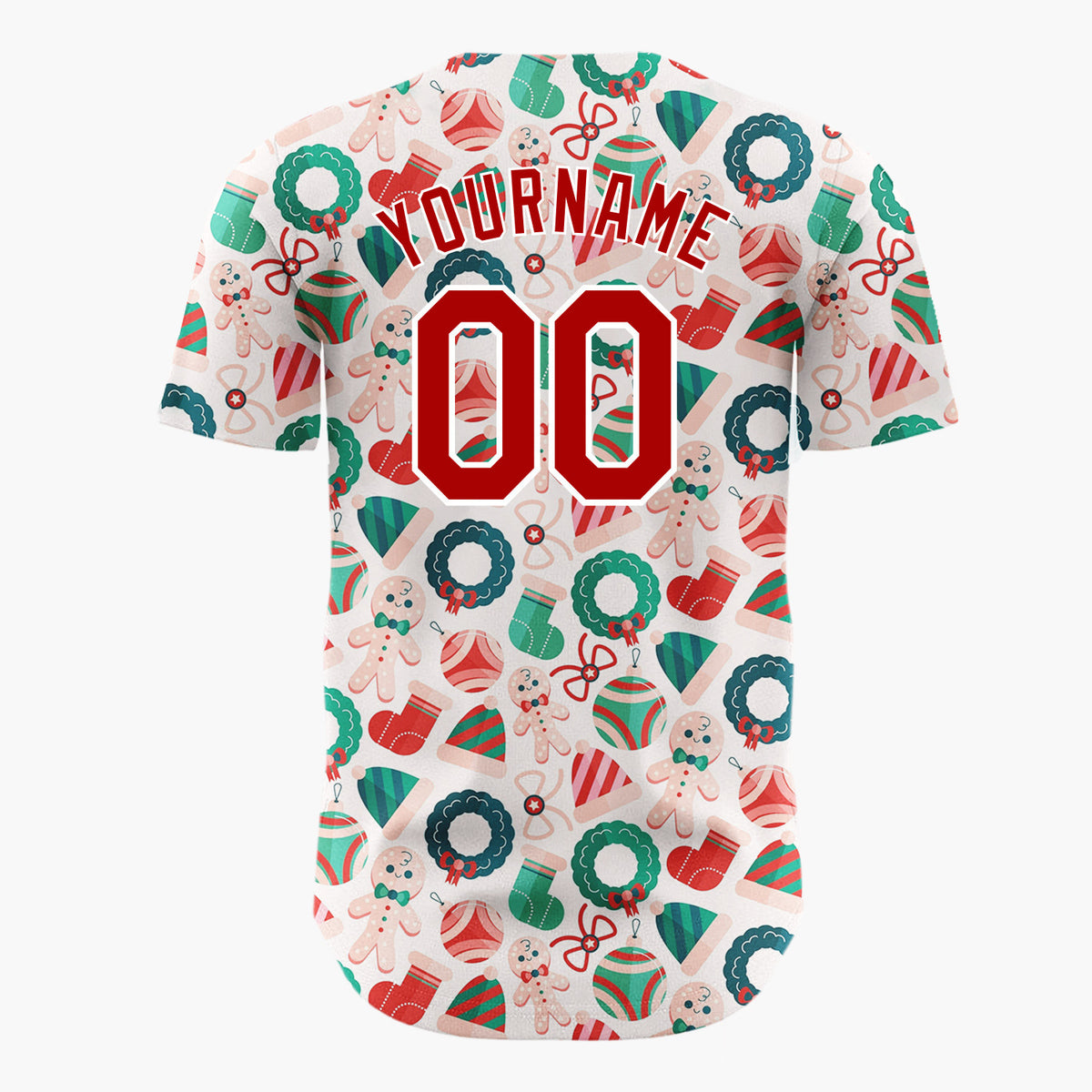 Custom White Christmas Sweets Cookies Cartoon Pattern Christmas Baseball Jersey