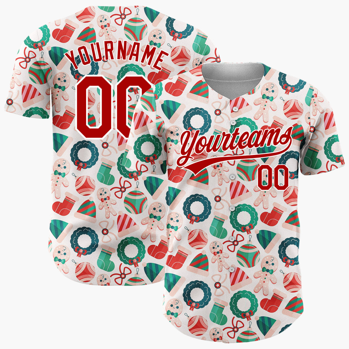 Custom White Christmas Sweets Cookies Cartoon Pattern Christmas Baseball Jersey