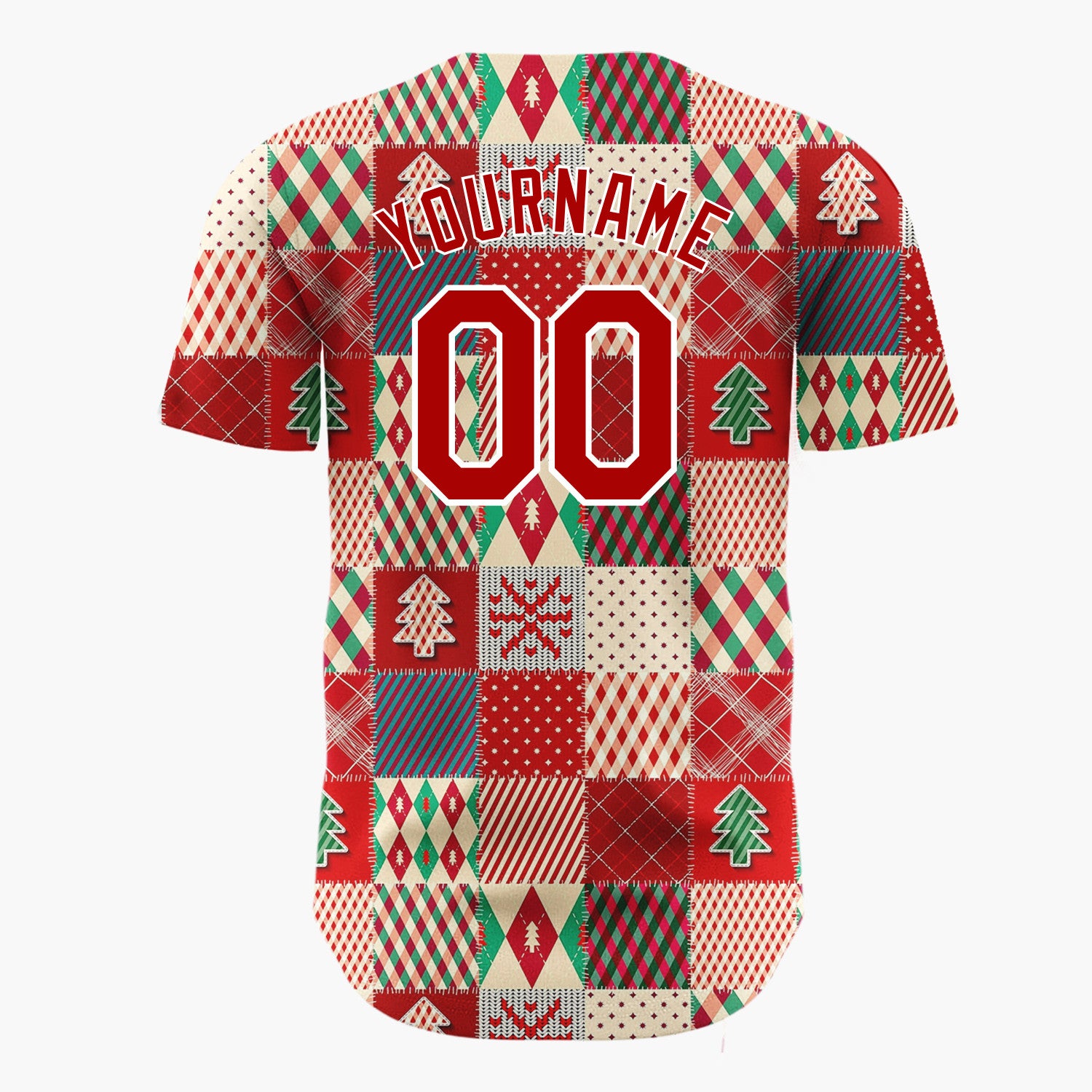 Custom Red Christmas Quilt Patchwork Plaid Pattern Christmas Baseball Jersey