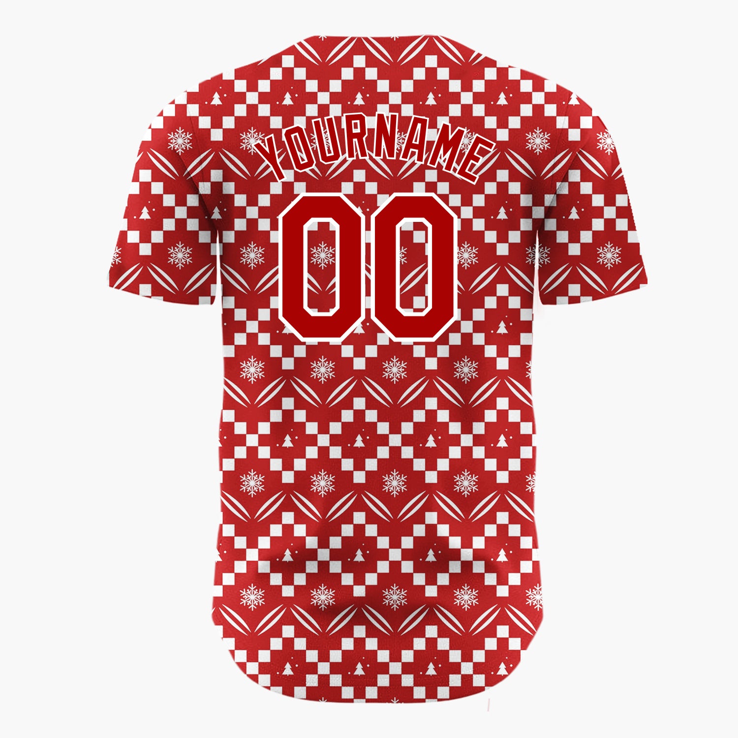 Custom Red Snowflakes Geometric Nordic Fair Isle Christmas Baseball Jersey