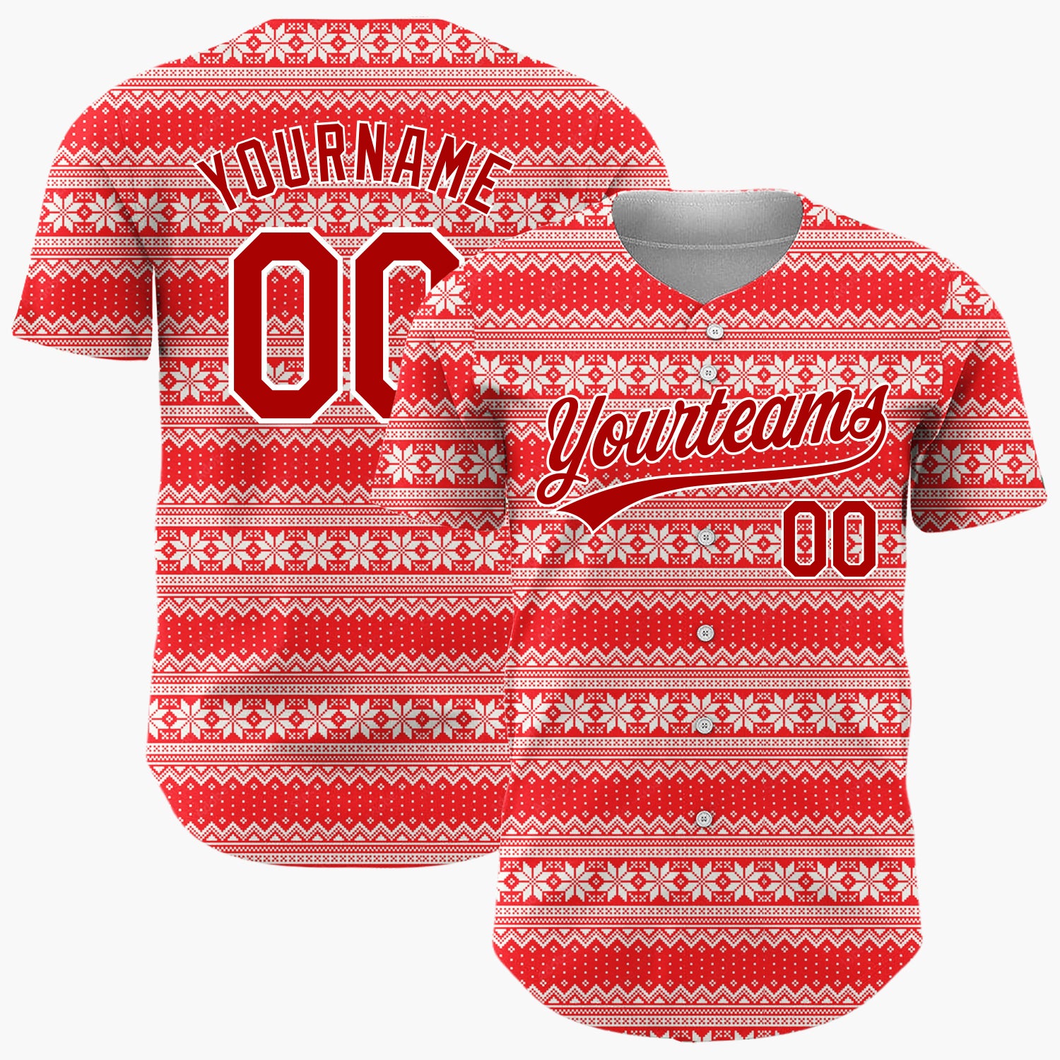 Custom Red Nordic Knit Stripes Nordic Pattern Christmas Baseball Jersey