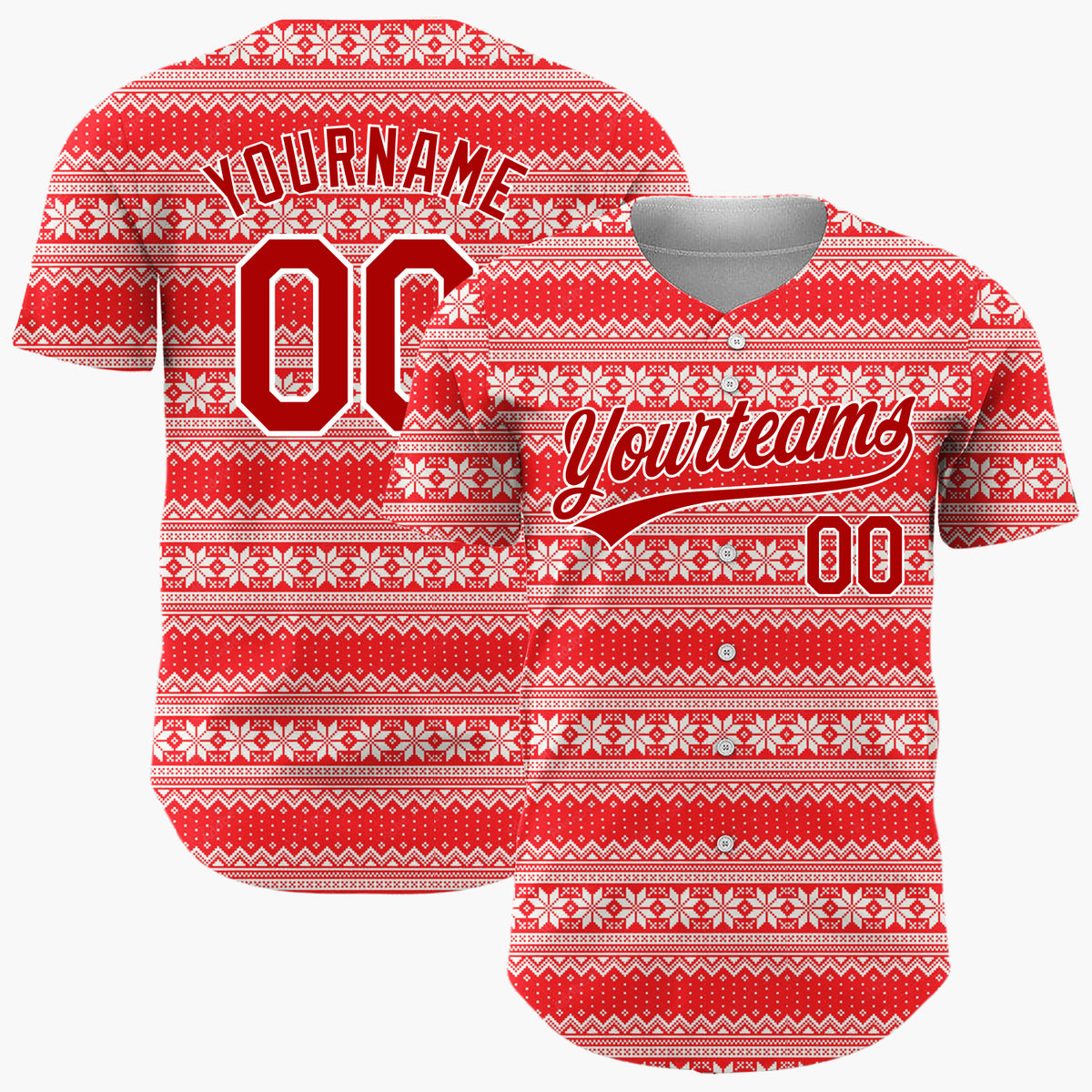 Custom Red Nordic Knit Stripes Nordic Pattern Christmas Baseball Jersey