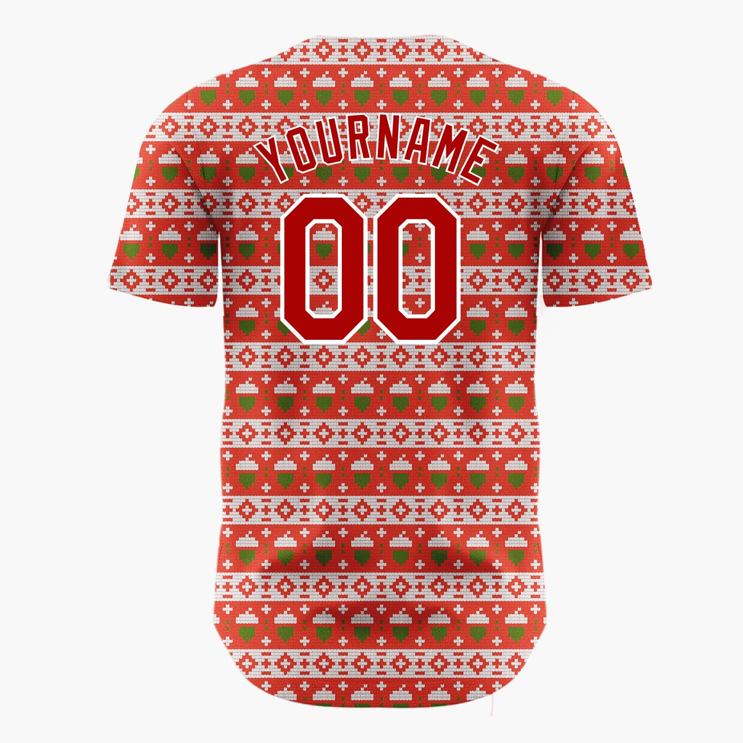 Custom Red Green And White Christmas Trees Knit Nordic Fair Isle Pattern Christmas Baseball Jersey