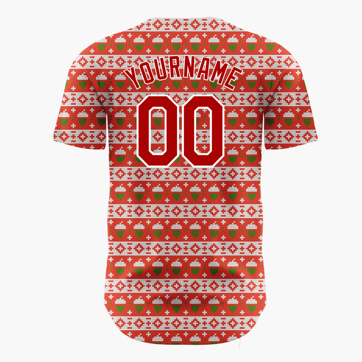 Custom Red Green And White Christmas Trees Knit Nordic Fair Isle Pattern Christmas Baseball Jersey