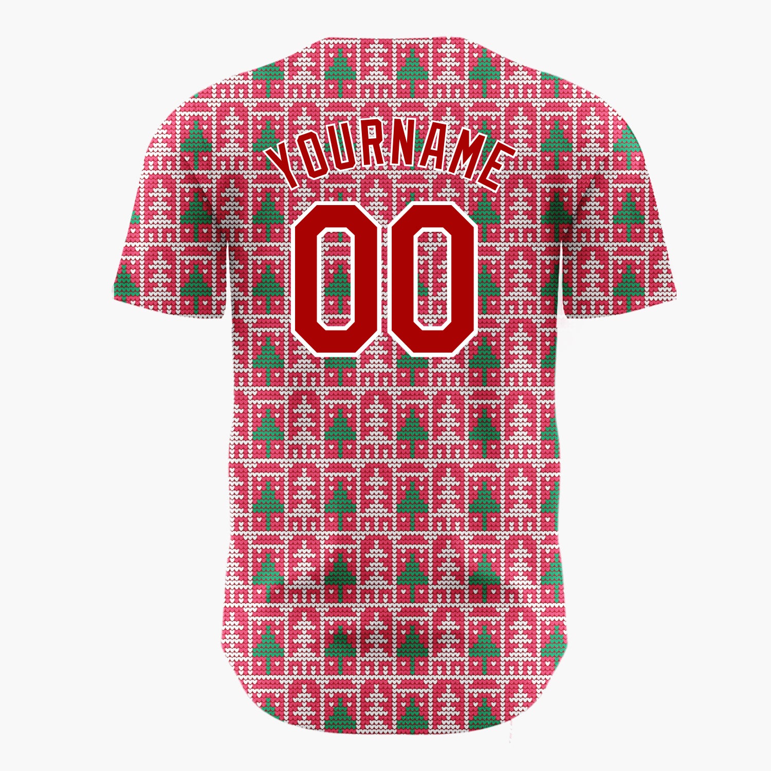 Custom Red Green Trees Houses And Borders Knitted Scandinavian Pattern Christmas Baseball Jersey