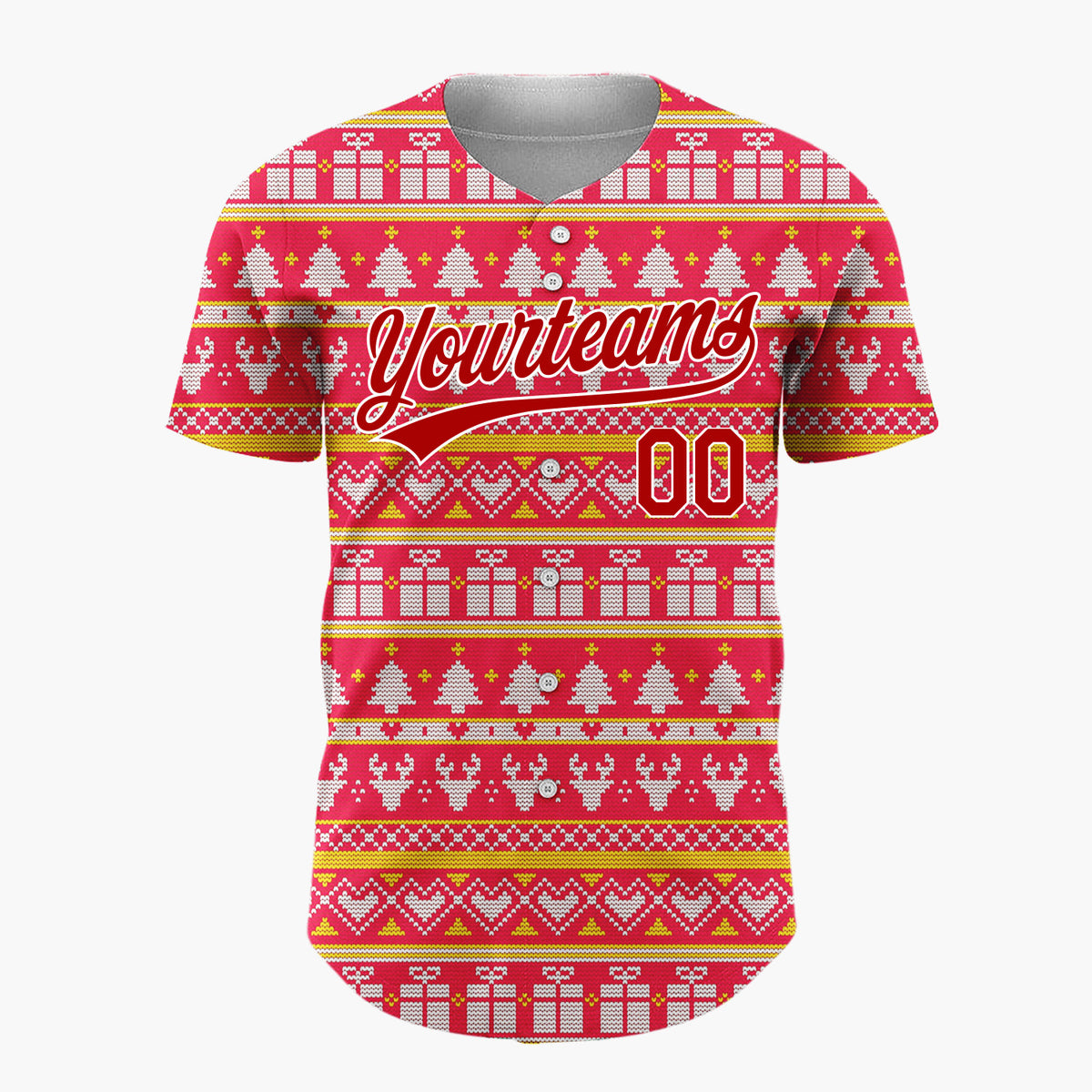 Custom Red Nordic Christmas Stripes Nordic Pattern Christmas Baseball Jersey