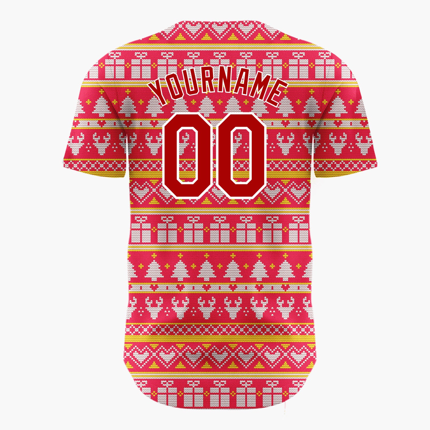 Custom Red Nordic Christmas Stripes Nordic Pattern Christmas Baseball Jersey