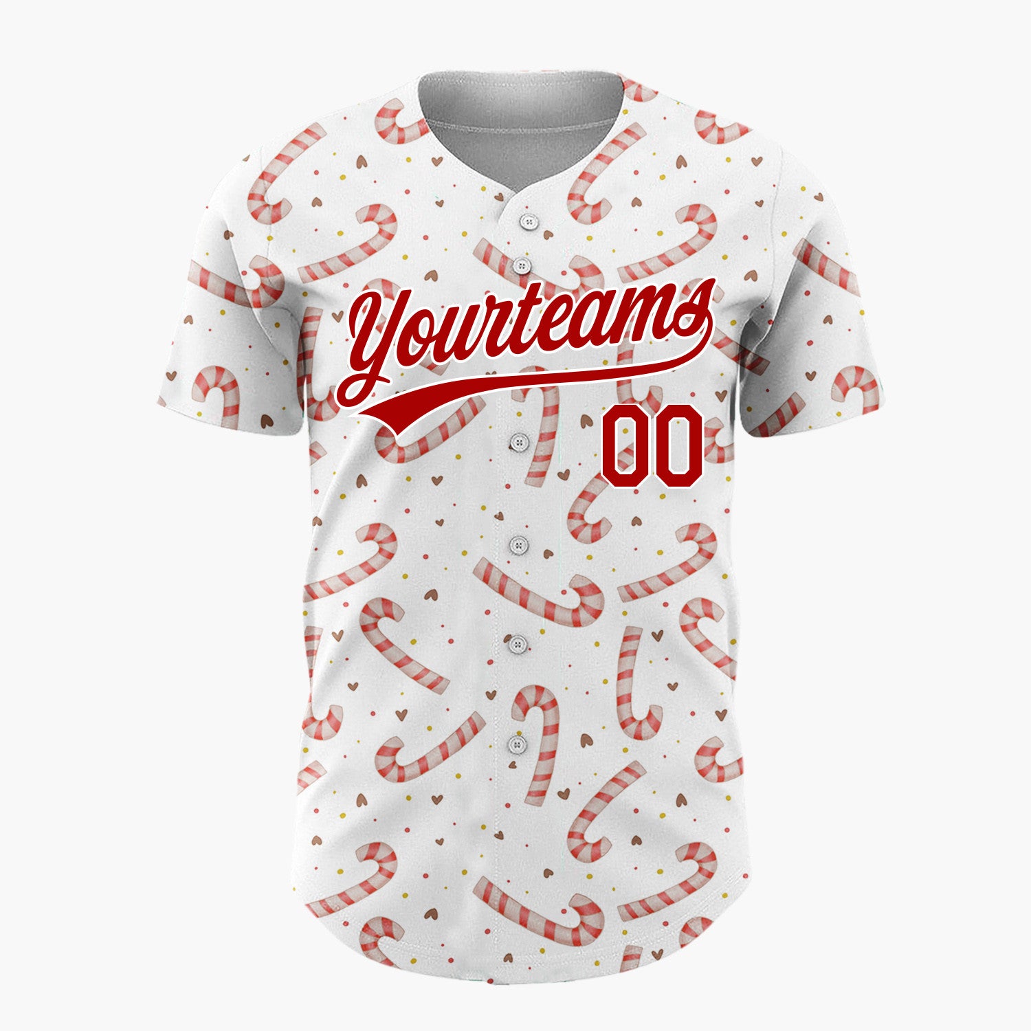 Custom White Red Candy Canes And Hearts Simple Holiday Pattern Christmas Baseball Jersey