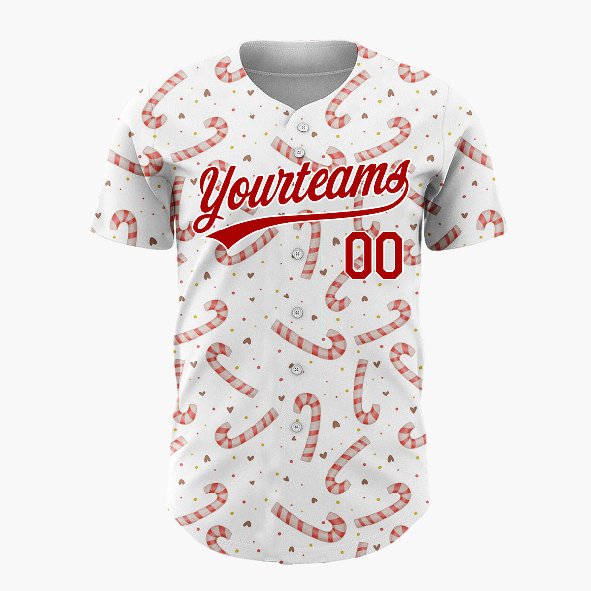 Custom White Red Candy Canes And Hearts Simple Holiday Pattern Christmas Baseball Jersey