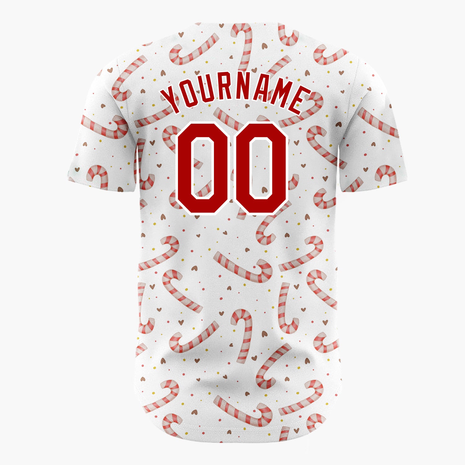 Custom White Red Candy Canes And Hearts Simple Holiday Pattern Christmas Baseball Jersey