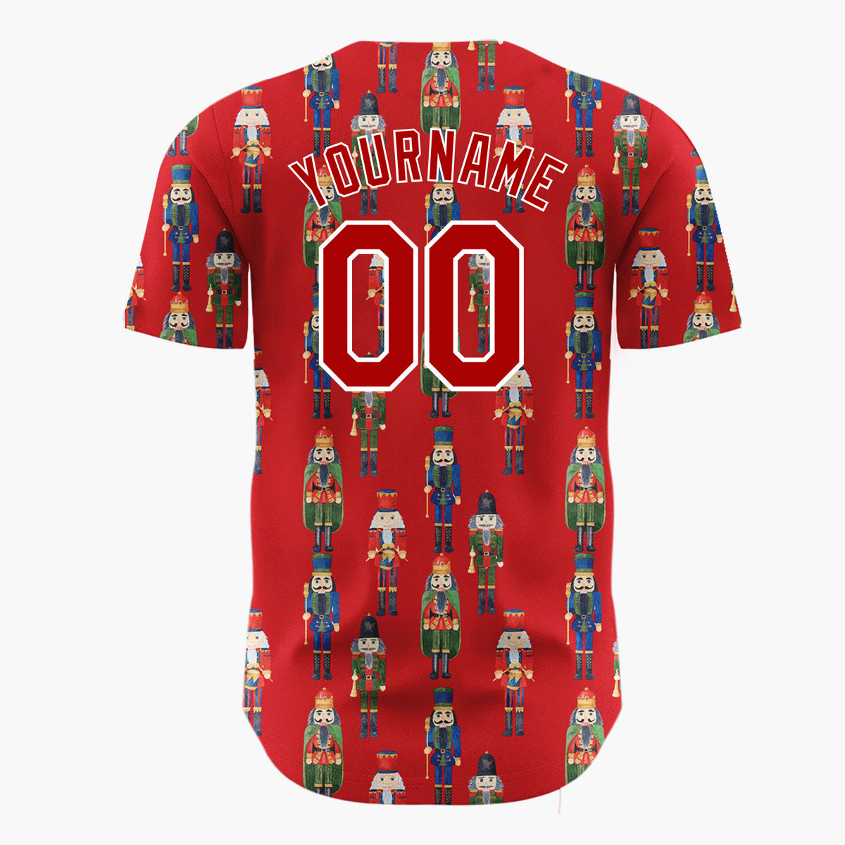 Custom Red Nutcracker Toy Soldier Watercolor Pattern Christmas Baseball Jersey