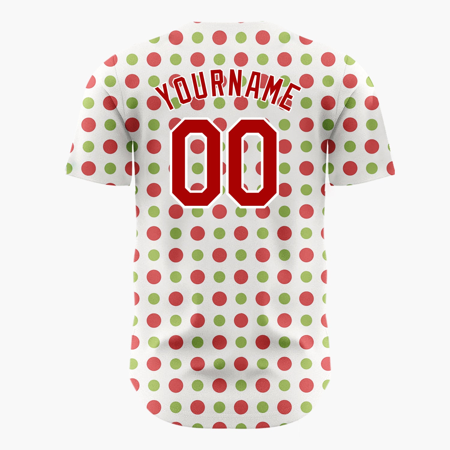 Custom White Red Green Polka Dots Simple Christmas Baseball Jersey