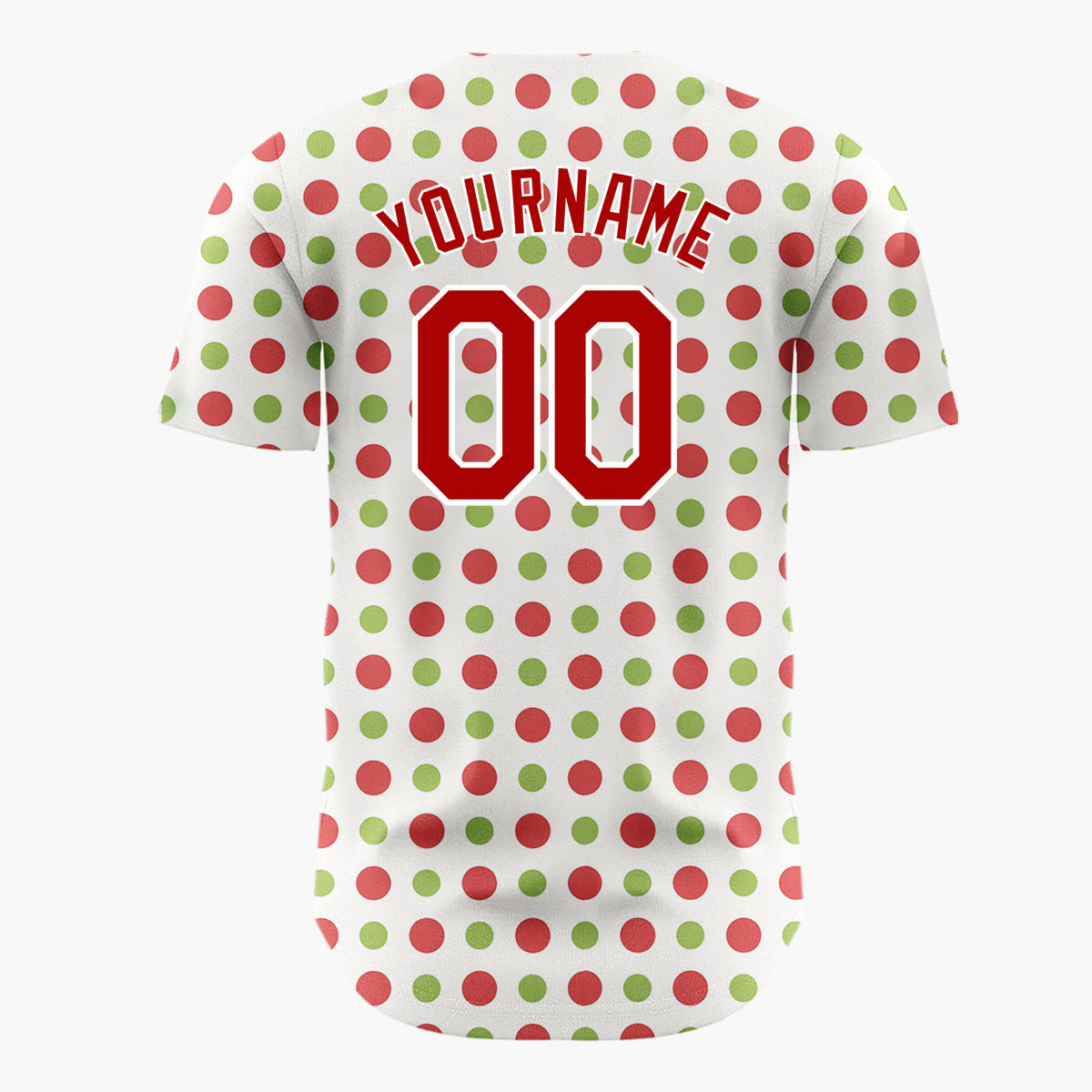 Custom White Red Green Polka Dots Simple Christmas Baseball Jersey