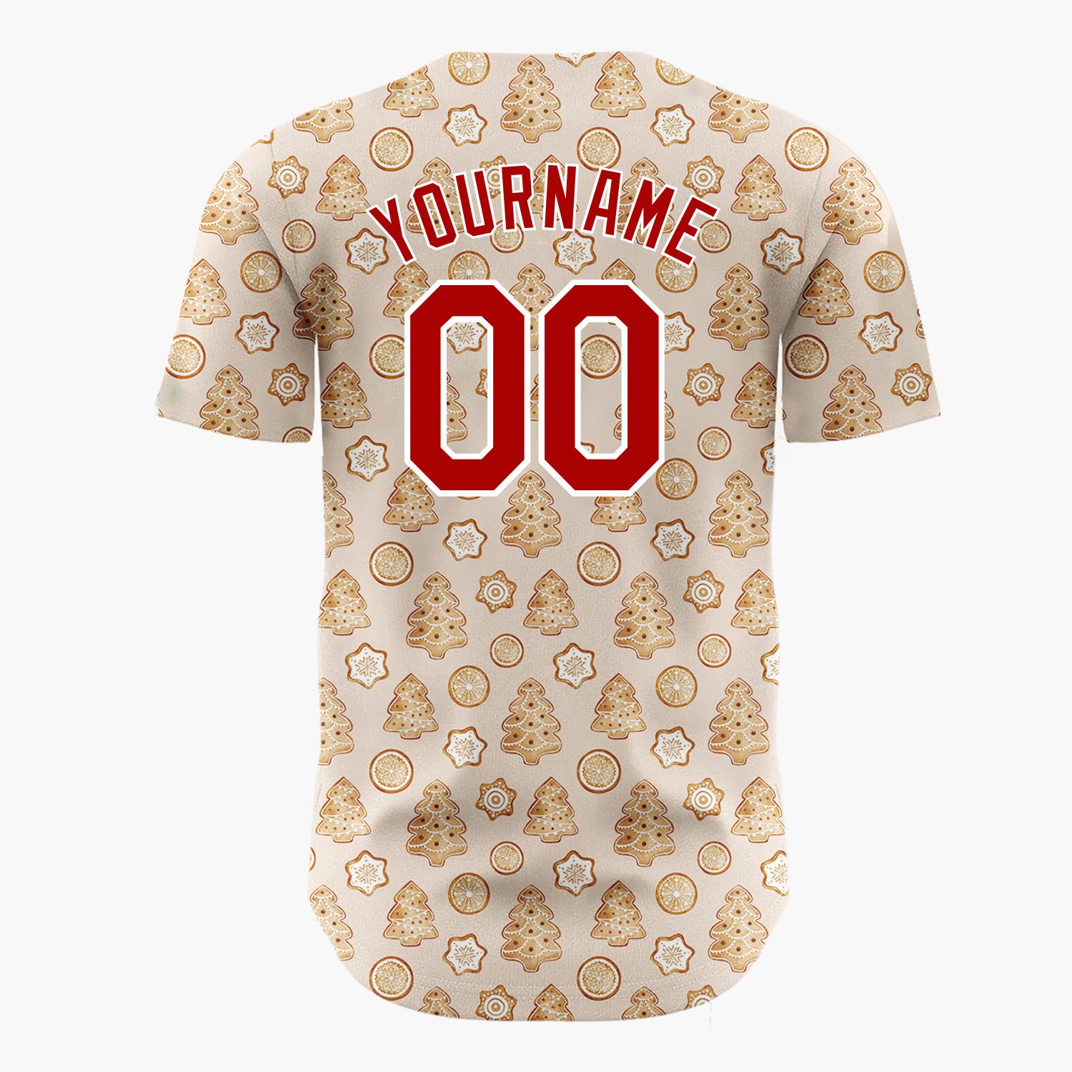 Custom Tan Gingerbread Trees And Oranges Baked Goods Pattern Christmas Baseball Jersey