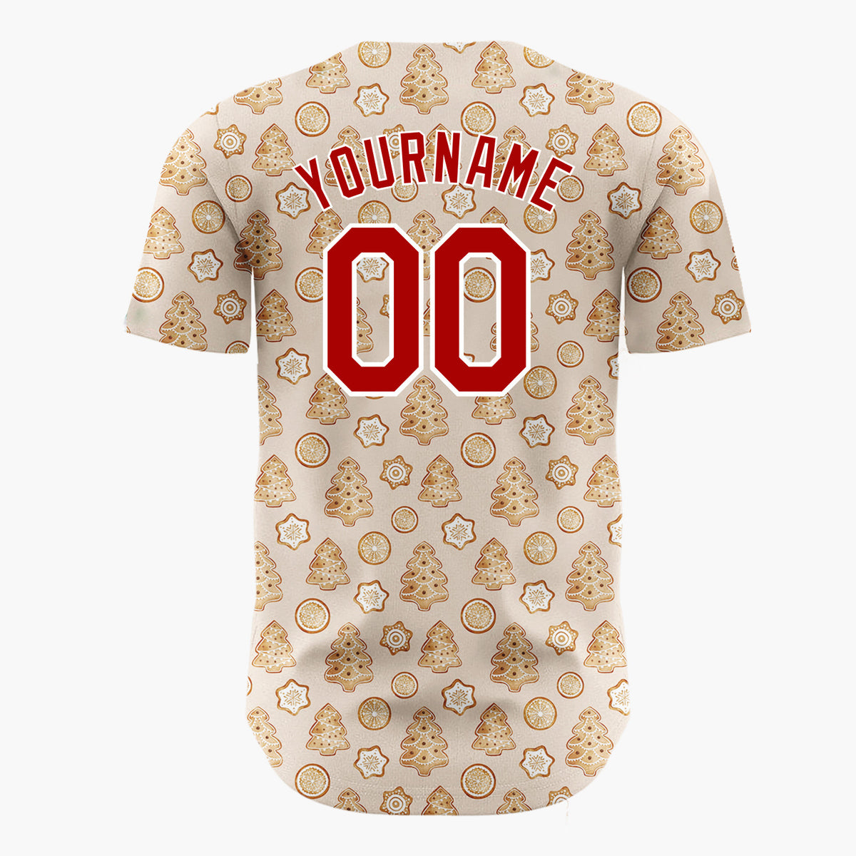 Custom Tan Gingerbread Trees And Oranges Baked Goods Pattern Christmas Baseball Jersey