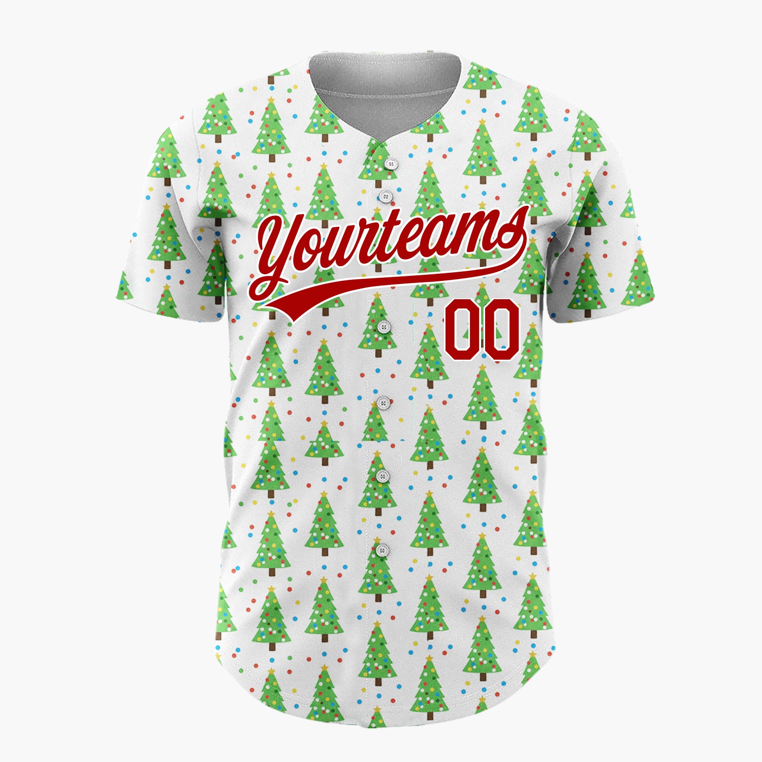 Custom White Green Christmas Trees With Colorful Dots Classic Holiday Pattern Christmas Baseball Jersey
