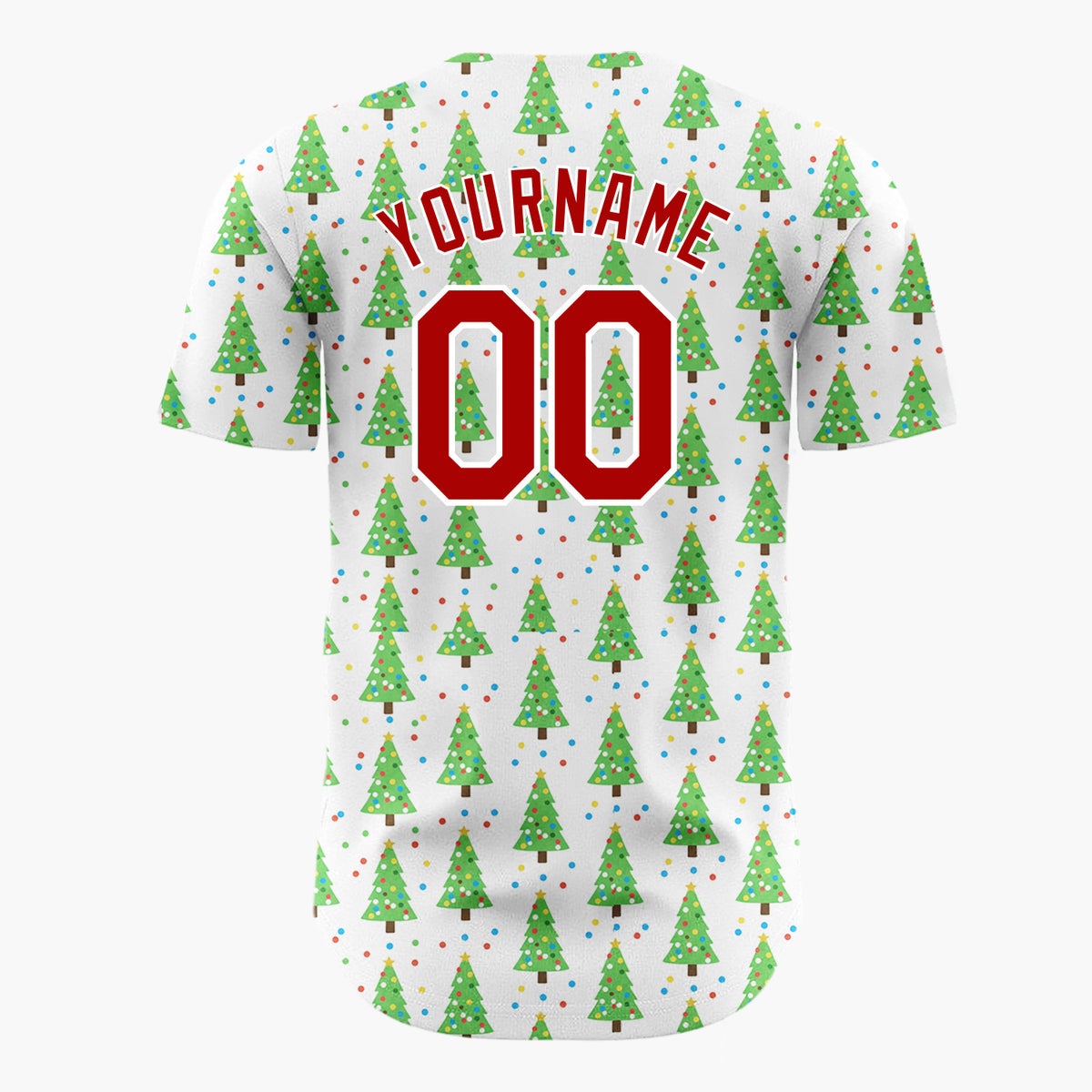Custom White Green Christmas Trees With Colorful Dots Classic Holiday Pattern Christmas Baseball Jersey