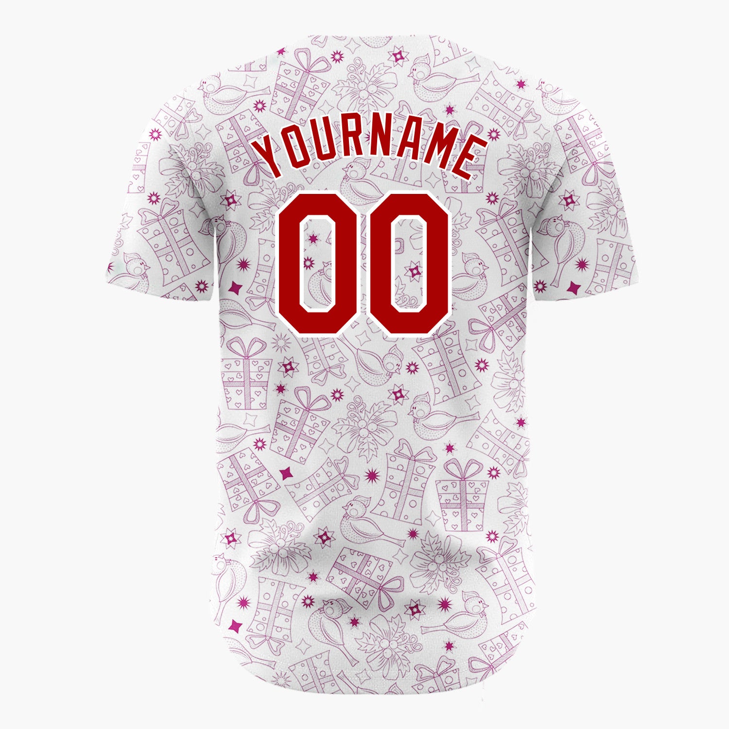 Custom White Purple Gift Bird Outline Pattern Christmas Baseball Jersey