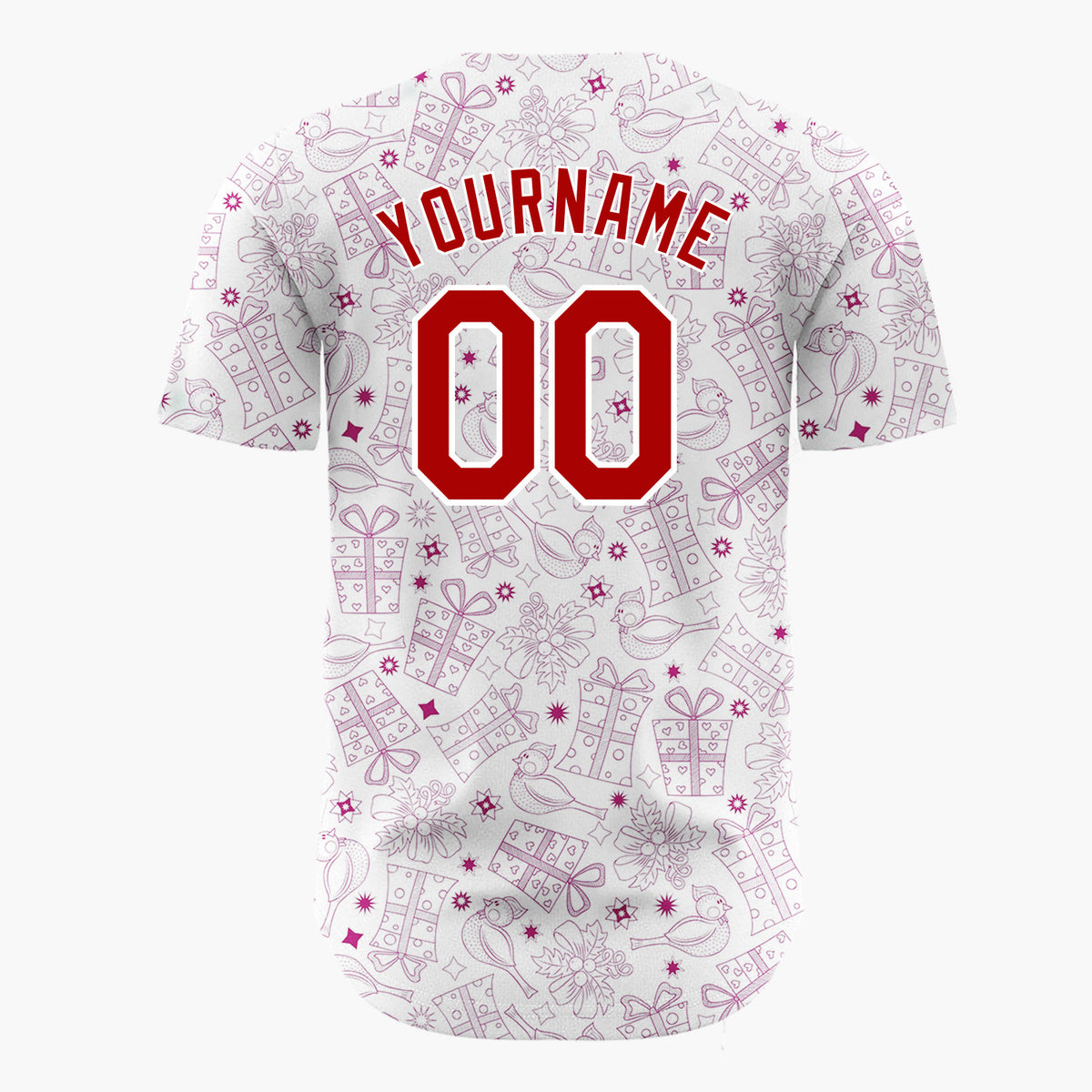 Custom White Purple Gift Bird Outline Pattern Christmas Baseball Jersey
