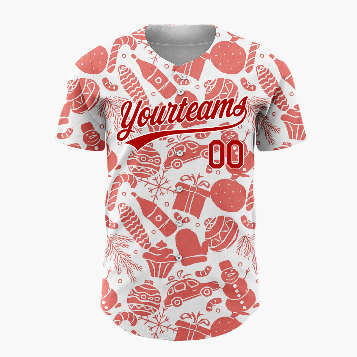 Custom White Red Christmas Doodle Sketch Pattern Christmas Baseball Jersey