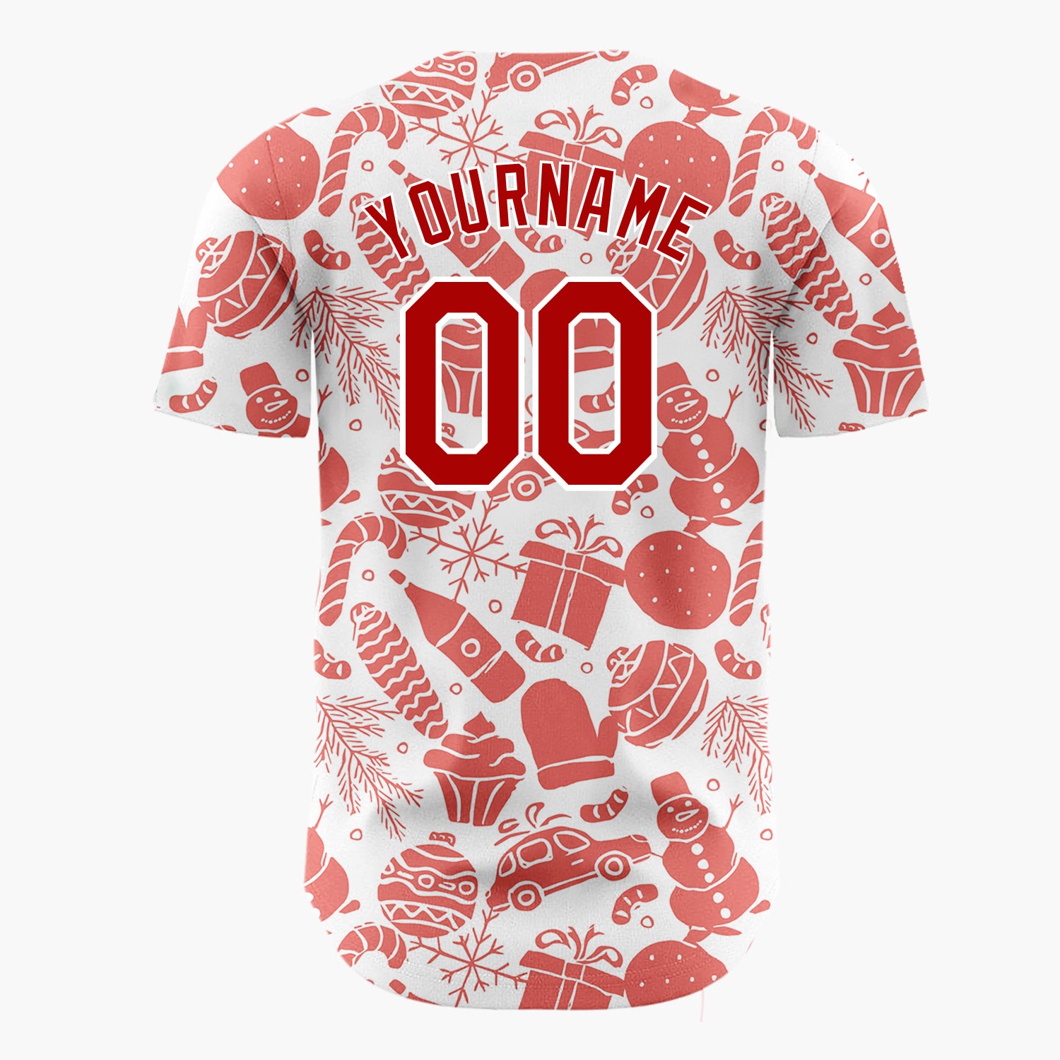 Custom White Red Christmas Doodle Sketch Pattern Christmas Baseball Jersey