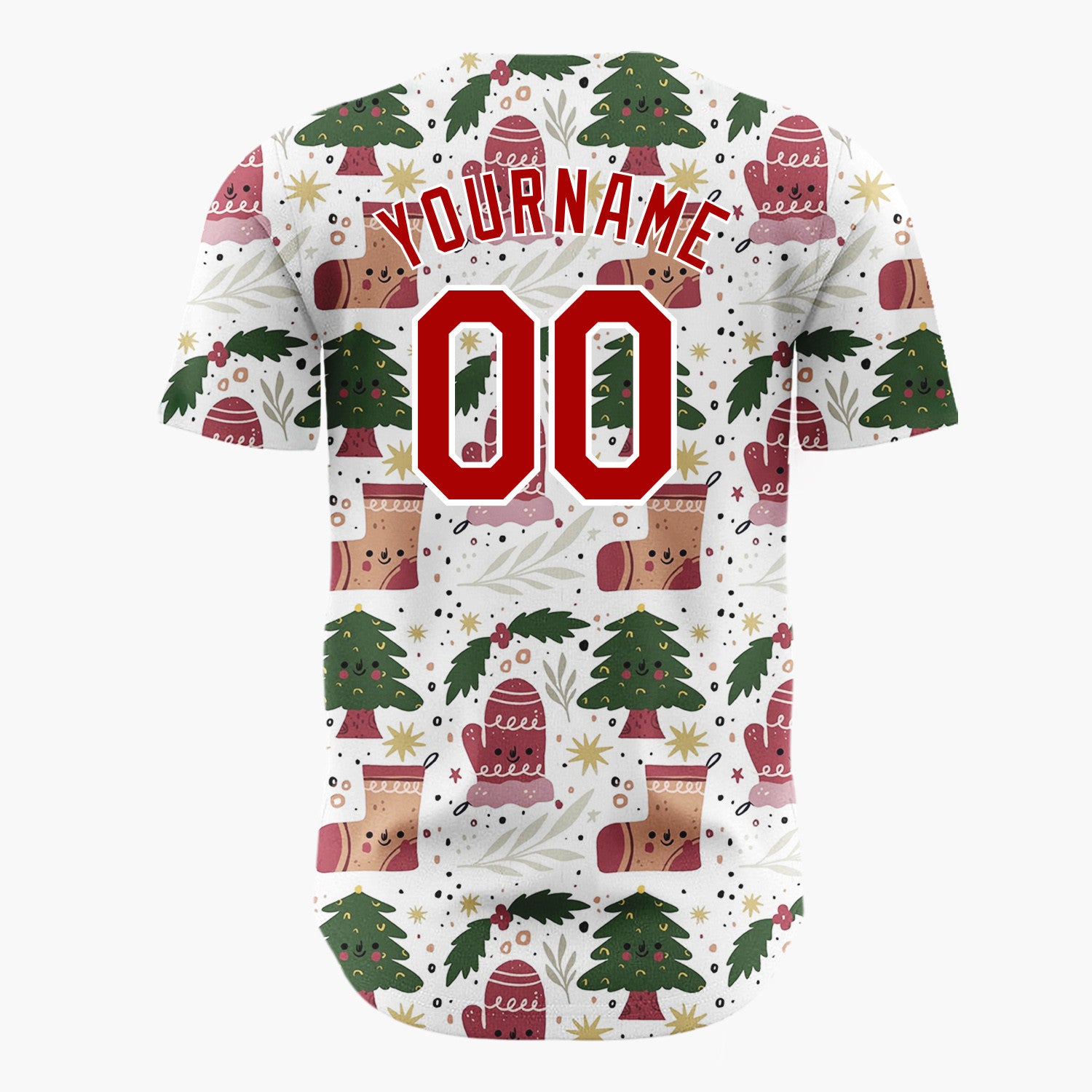 Custom White Green Christmas Trees Mittens And Stockings Cute Holiday Pattern Christmas Baseball Jersey