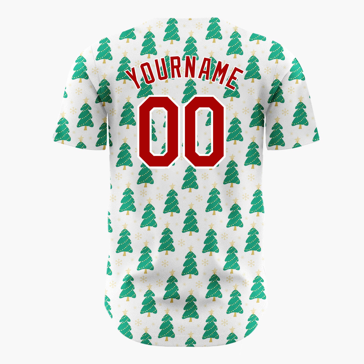 Custom White Green Christmas Tree Cartoon Pattern Christmas Baseball Jersey