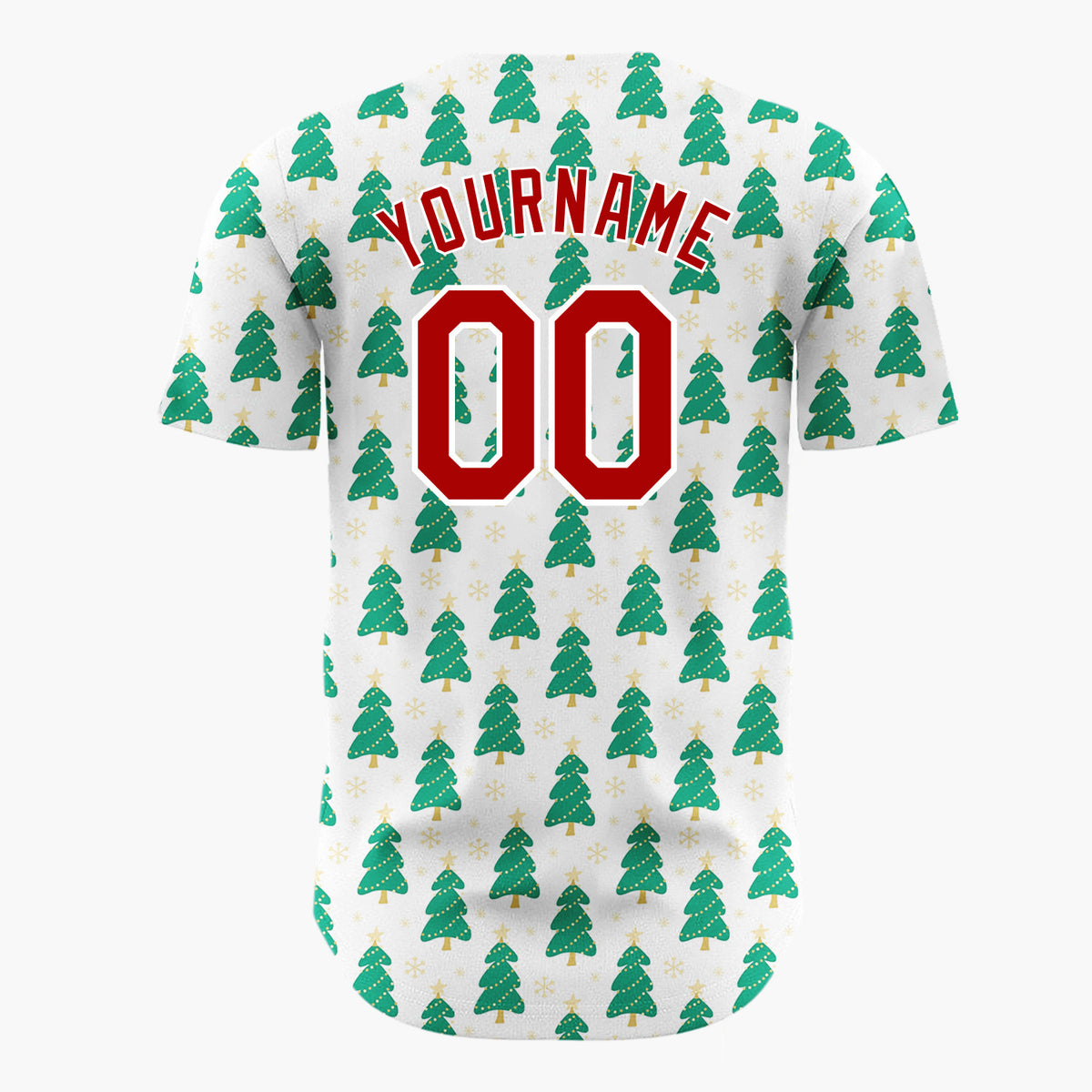 Custom White Green Christmas Tree Cartoon Pattern Christmas Baseball Jersey