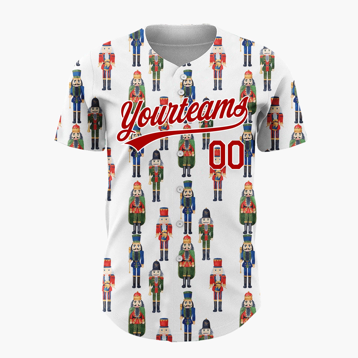 Custom White Nutcracker Toy Soldier Watercolor Pattern Christmas Baseball Jersey