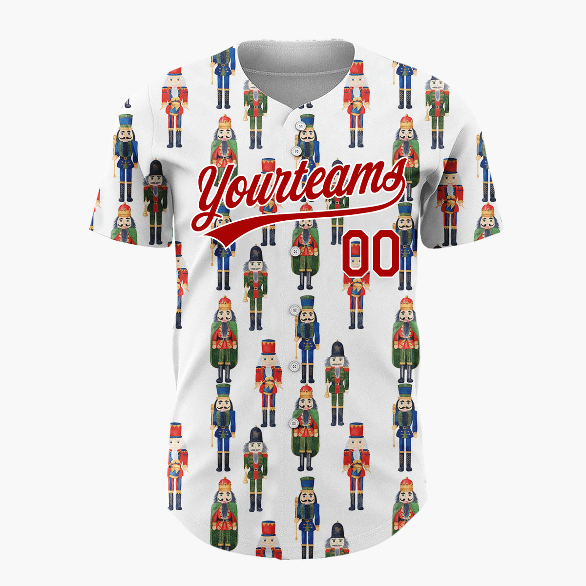 Custom White Nutcracker Toy Soldier Watercolor Pattern Christmas Baseball Jersey