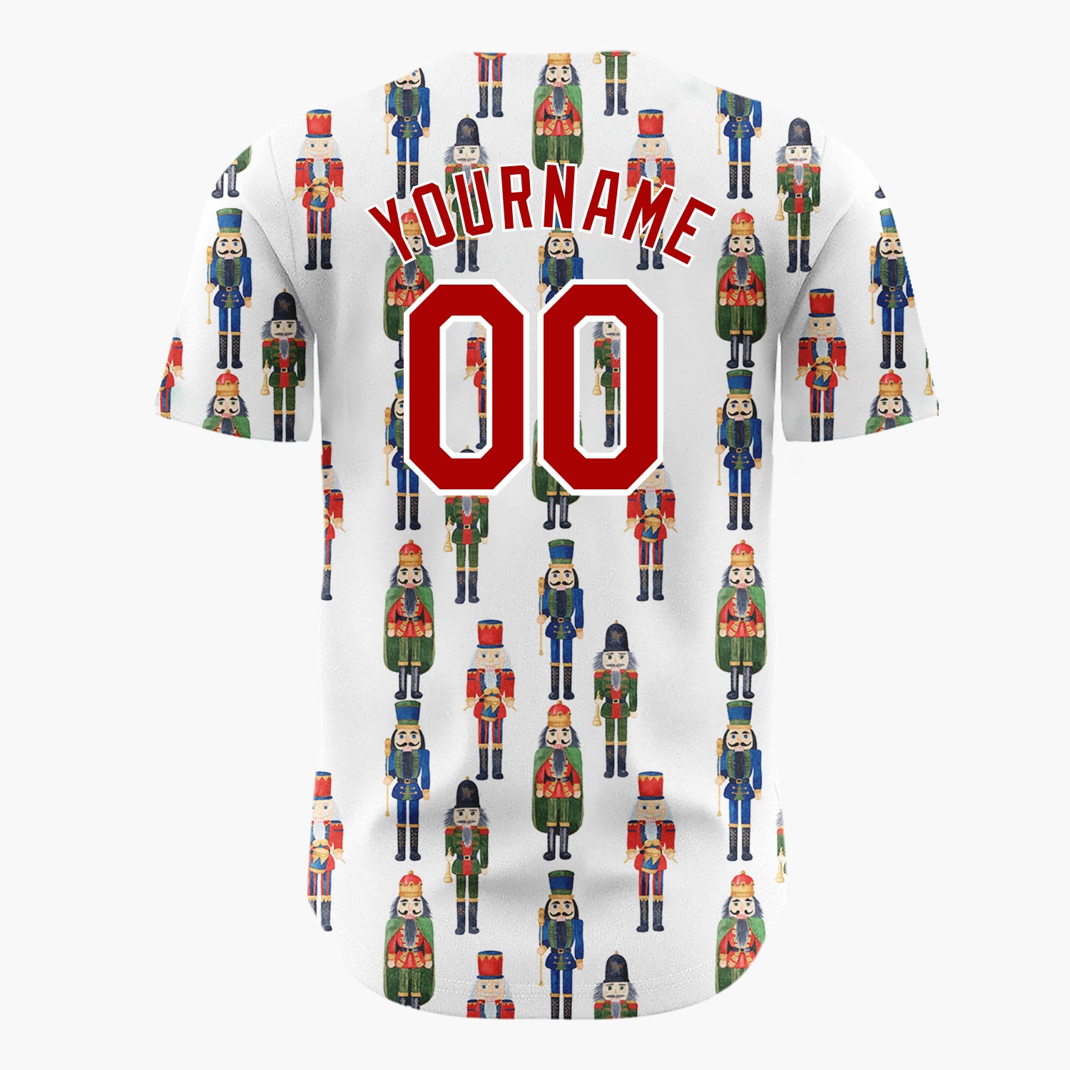 Custom White Nutcracker Toy Soldier Watercolor Pattern Christmas Baseball Jersey
