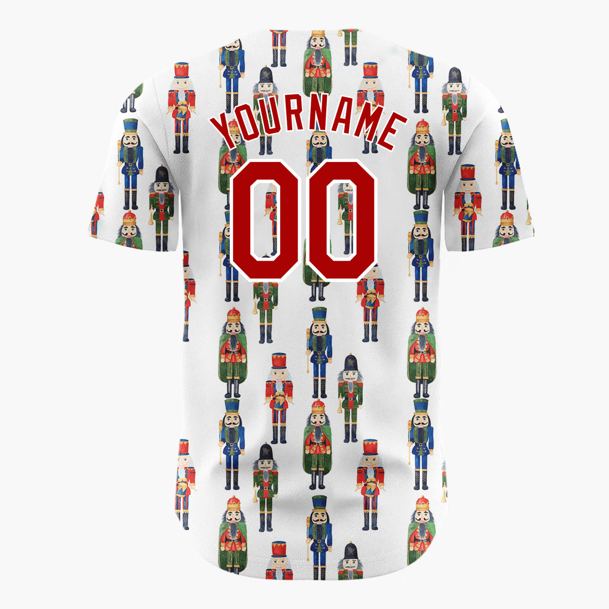 Custom White Nutcracker Toy Soldier Watercolor Pattern Christmas Baseball Jersey