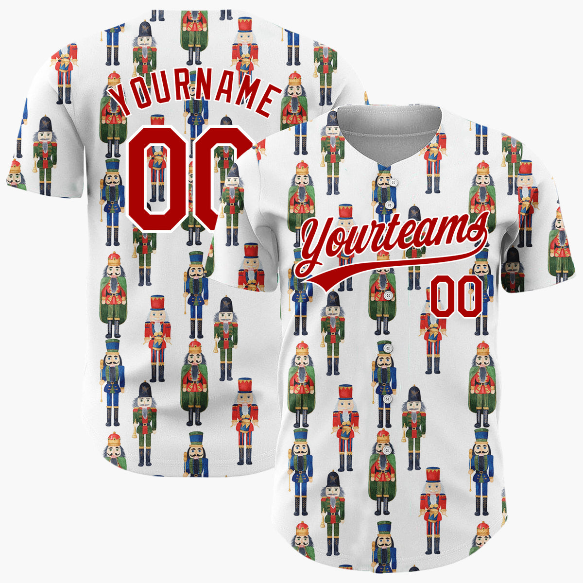 Custom White Nutcracker Toy Soldier Watercolor Pattern Christmas Baseball Jersey