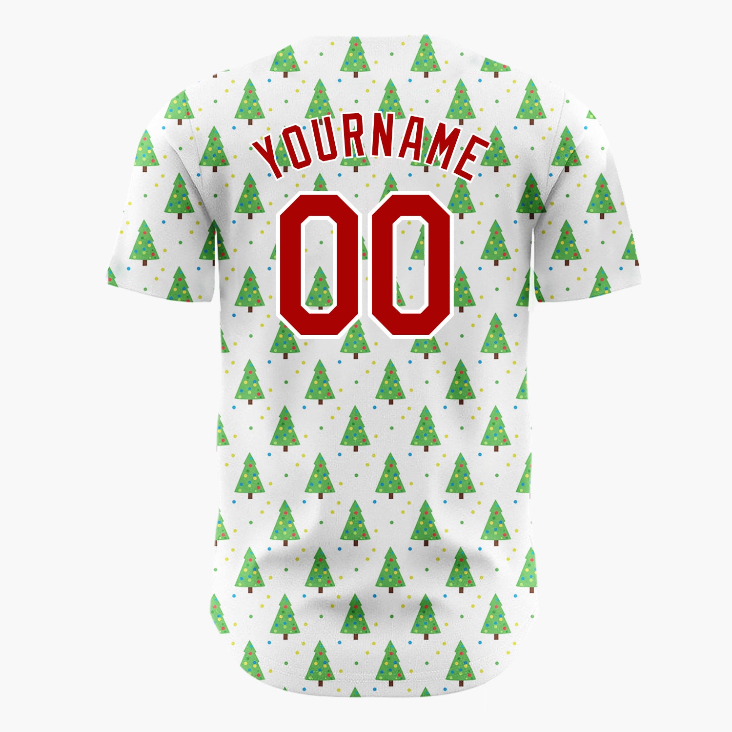 Custom White Green Yellow Christmas Trees Minimal Festive Pattern Christmas Baseball Jersey