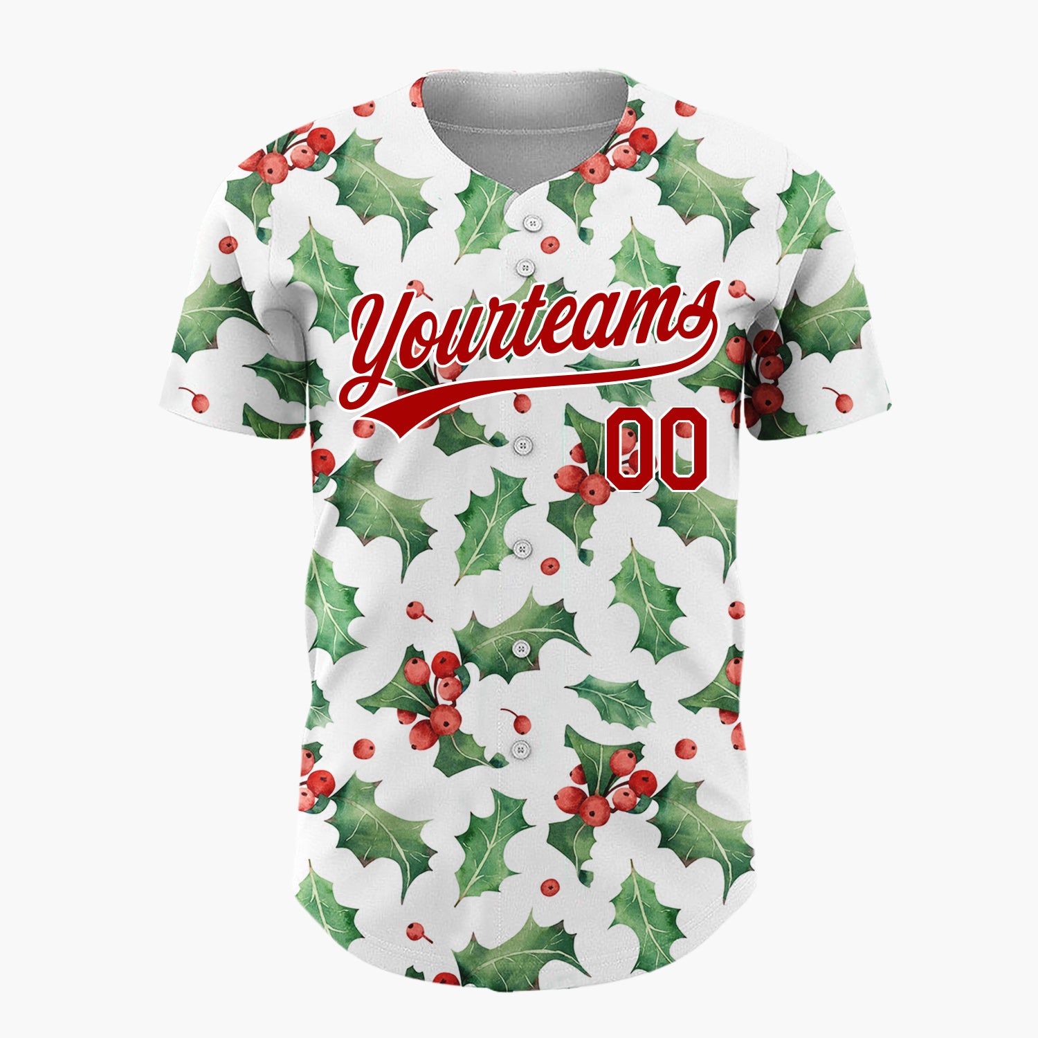 Custom White Holly Leaves And Berries Watercolor Christmas Baseball Jersey