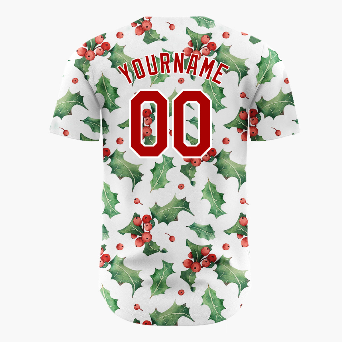 Custom White Holly Leaves And Berries Watercolor Christmas Baseball Jersey
