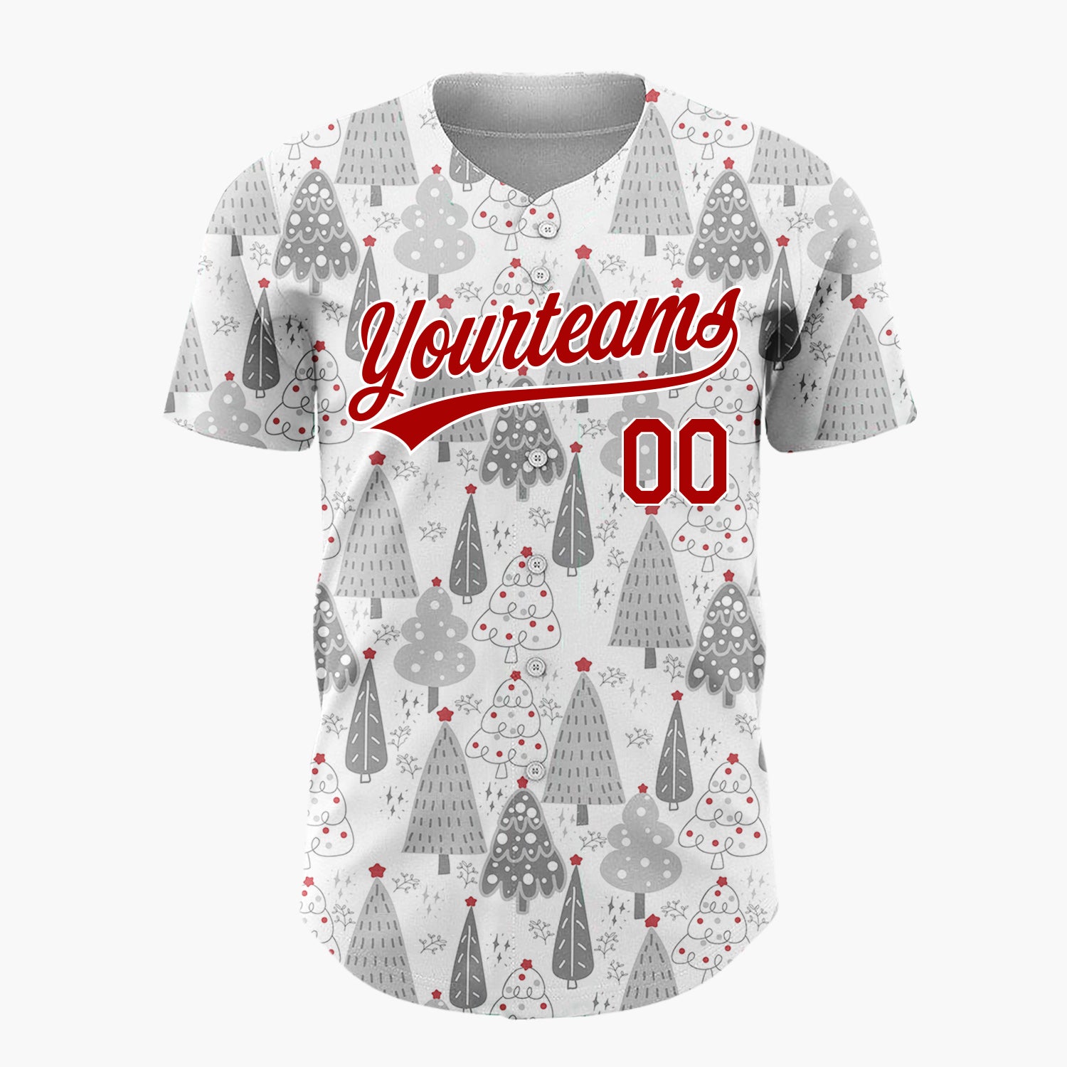 Custom White Grey Black Christmas Trees Hand Drawn Winter Pattern Christmas Baseball Jersey