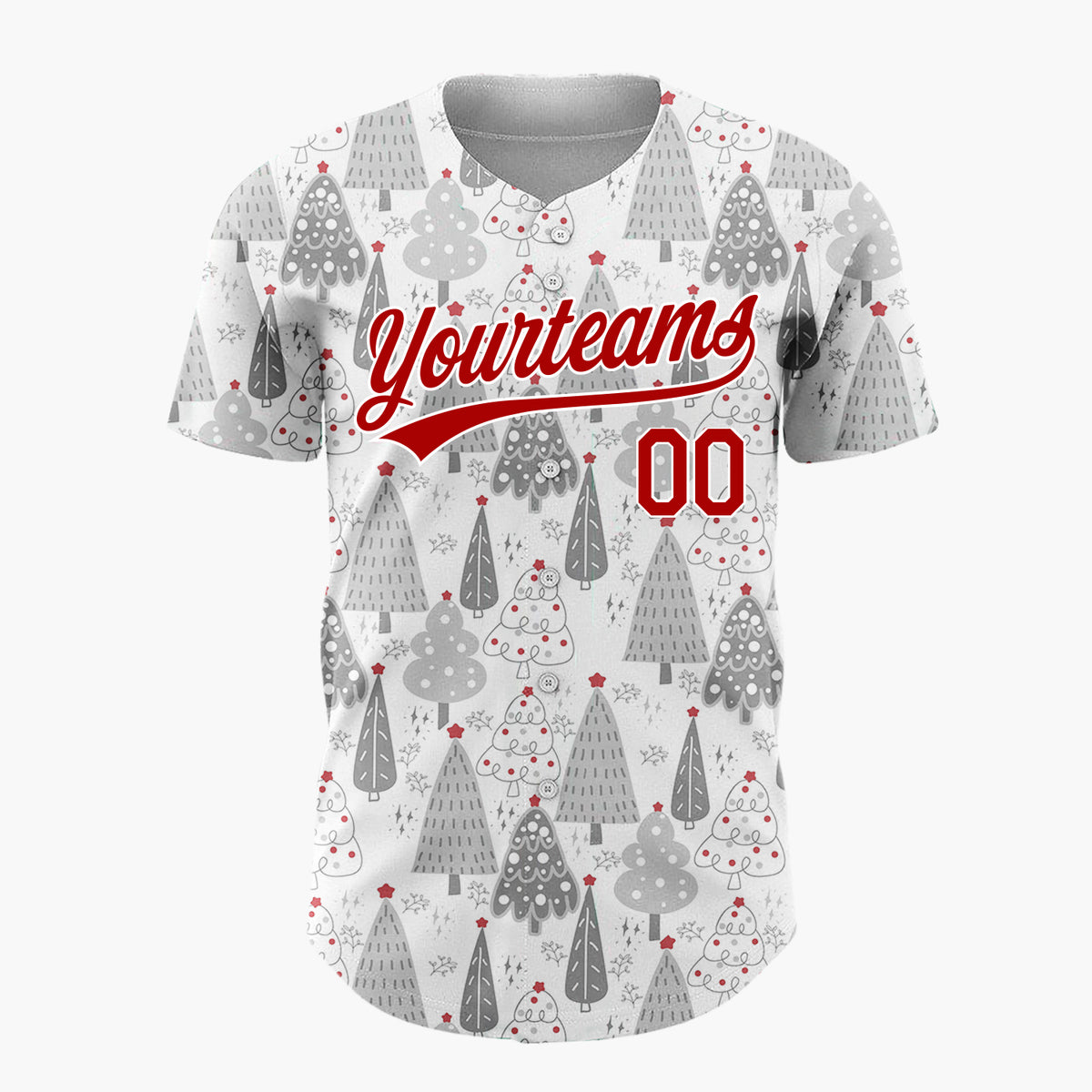 Custom White Grey Black Christmas Trees Hand Drawn Winter Pattern Christmas Baseball Jersey