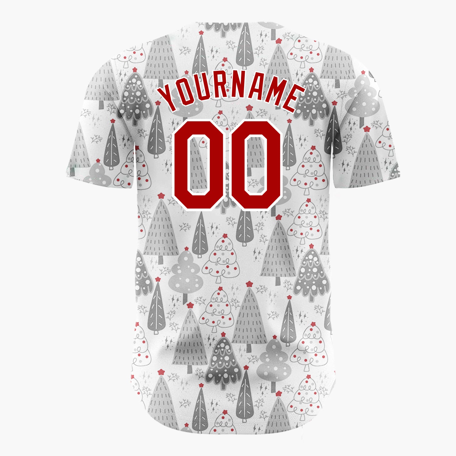 Custom White Grey Black Christmas Trees Hand Drawn Winter Pattern Christmas Baseball Jersey