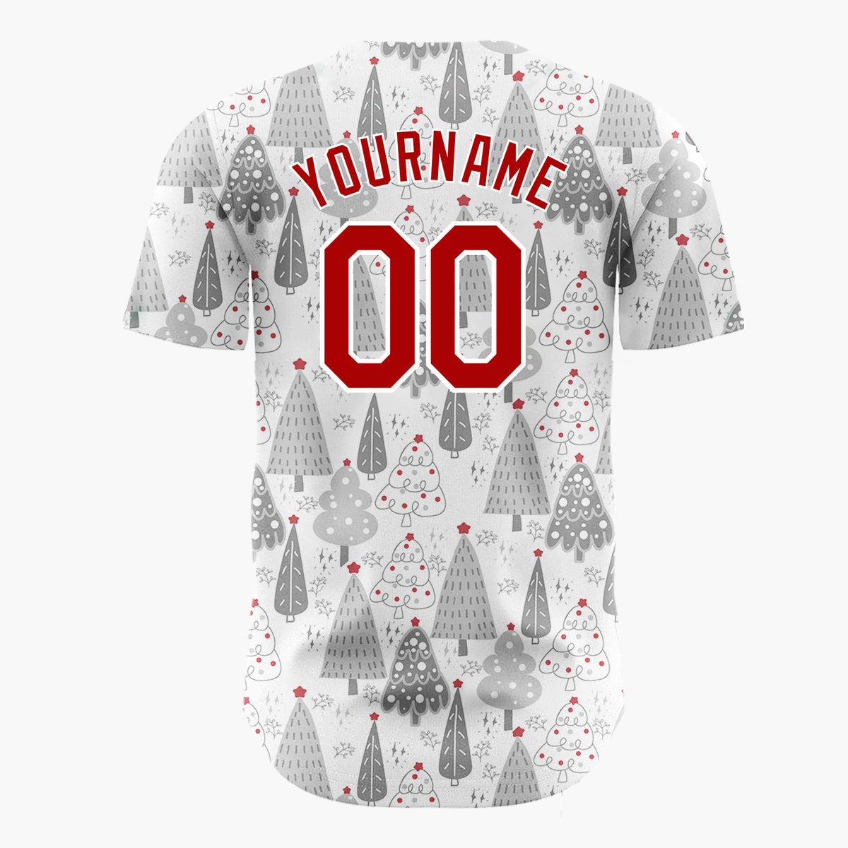 Custom White Grey Black Christmas Trees Hand Drawn Winter Pattern Christmas Baseball Jersey