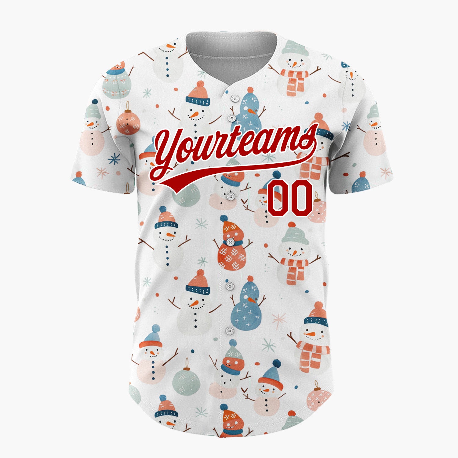 Custom White Pastel Snowmen And Ornaments Cute Festive Pattern Christmas Baseball Jersey