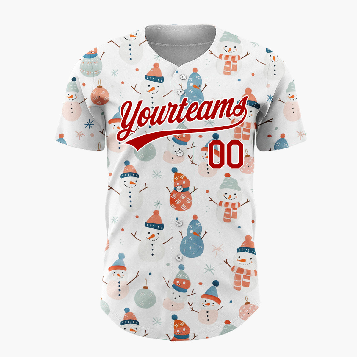 Custom White Pastel Snowmen And Ornaments Cute Festive Pattern Christmas Baseball Jersey