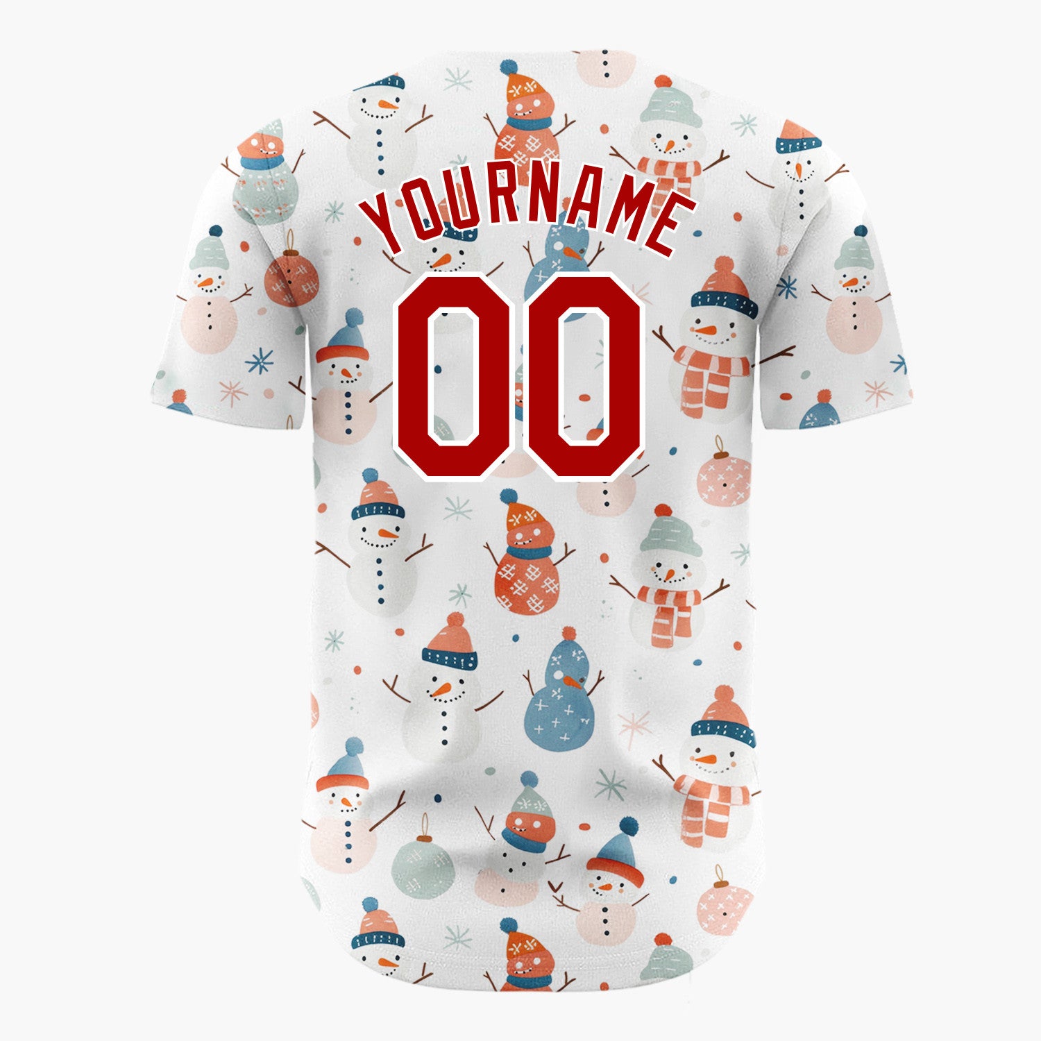 Custom White Pastel Snowmen And Ornaments Cute Festive Pattern Christmas Baseball Jersey
